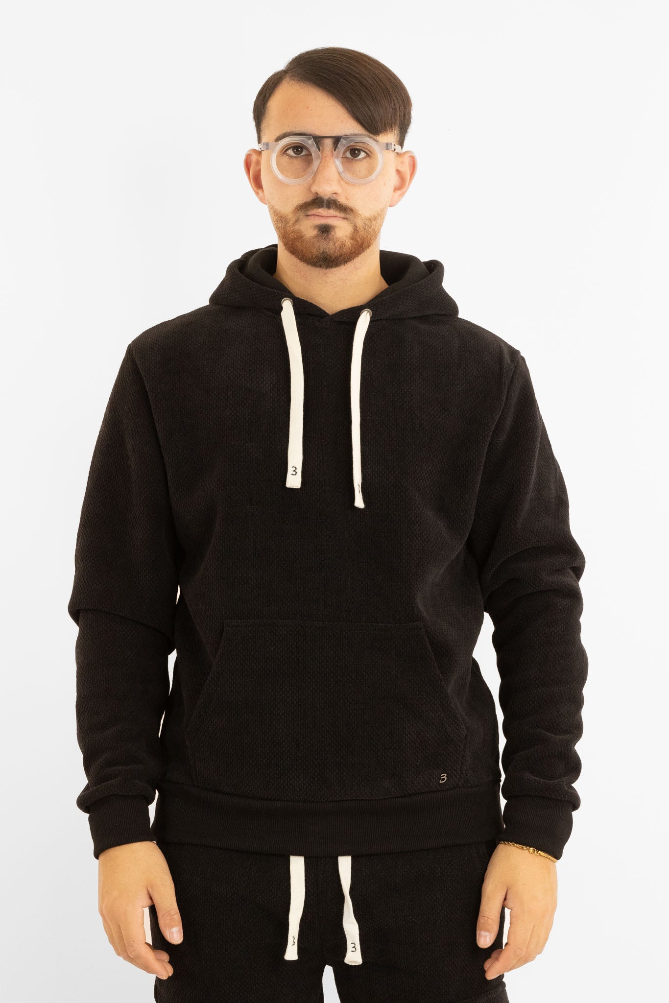 Felpa Ciniglia Felpata Chiusa con Cappuccio | Nero