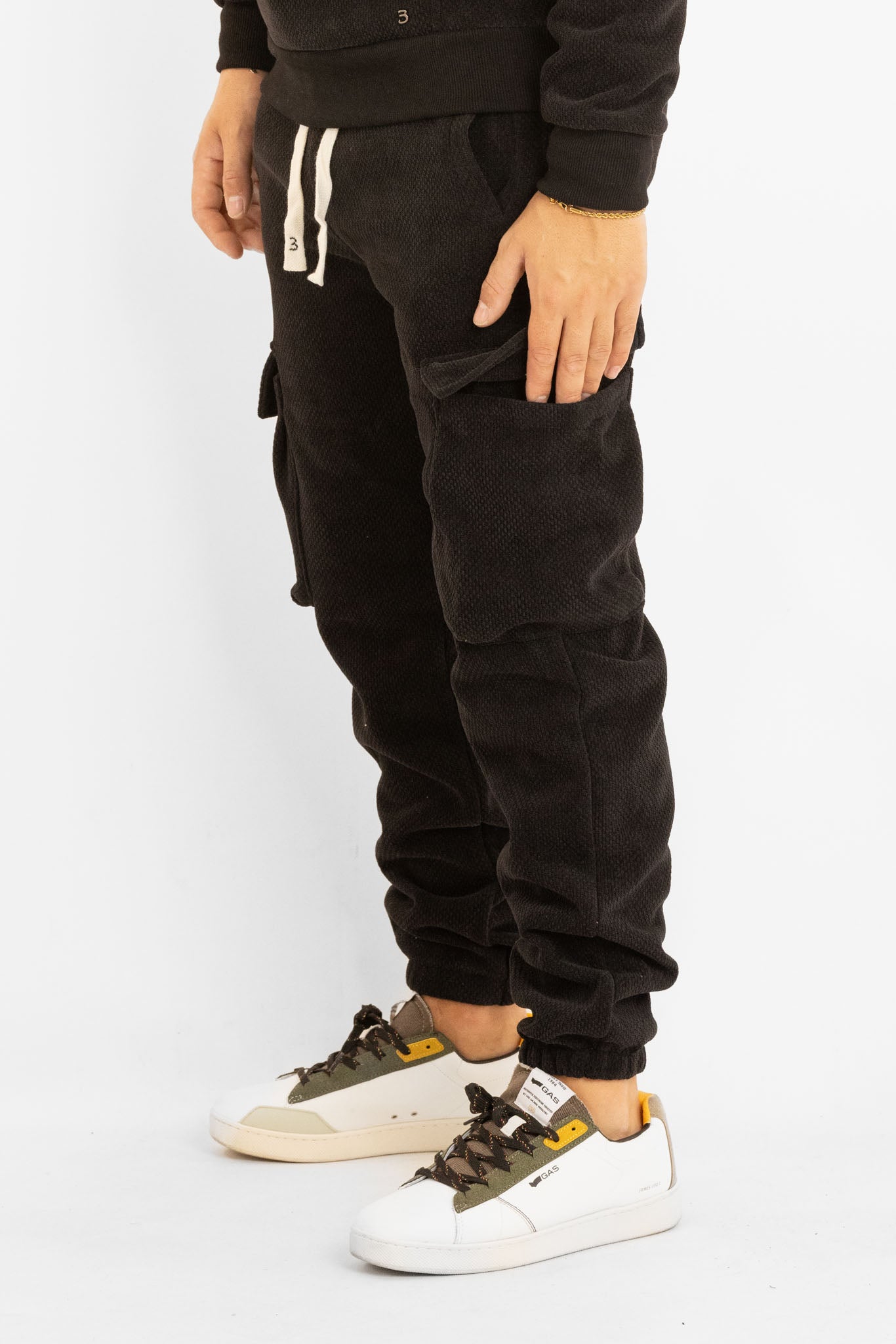 Pantalone di Tuta Ciniglia Cargo | Nero