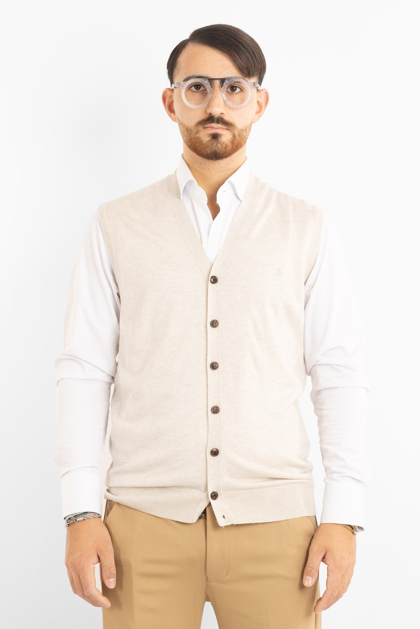 850 Wool Blend V-Neck Button-Up Cardigan Vest | 2 for €50 | Cream