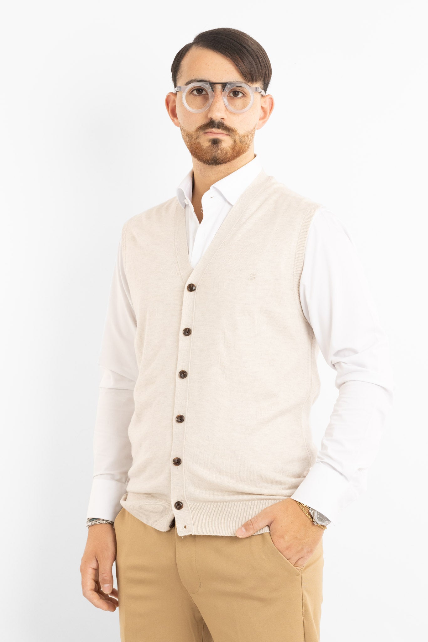 850 Wool Blend V-Neck Button-Up Cardigan Vest | 2 for €50 | Cream