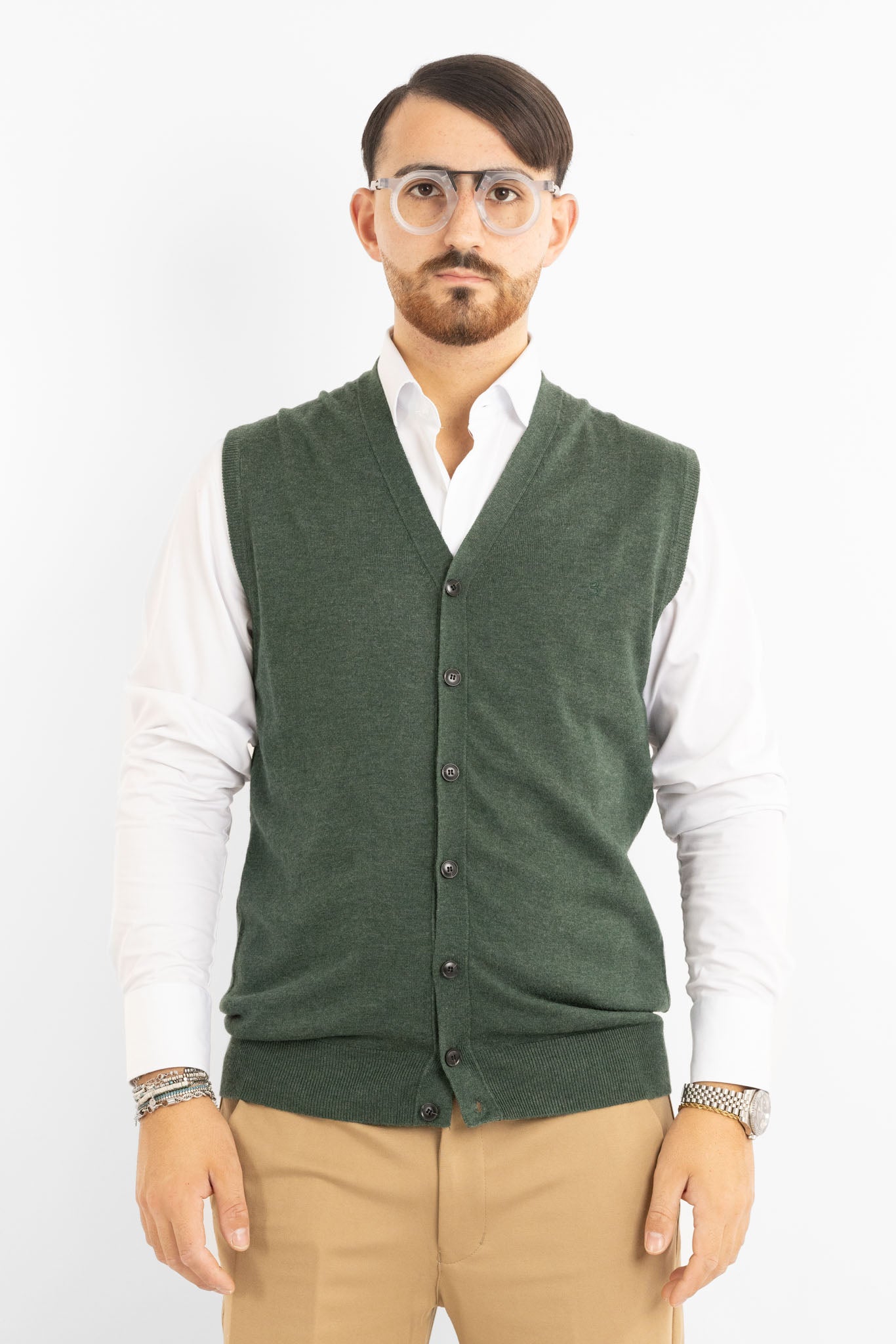 850 Wool Blend V-Neck Button-Up Cardigan Vest | 2 for €50 | Green
