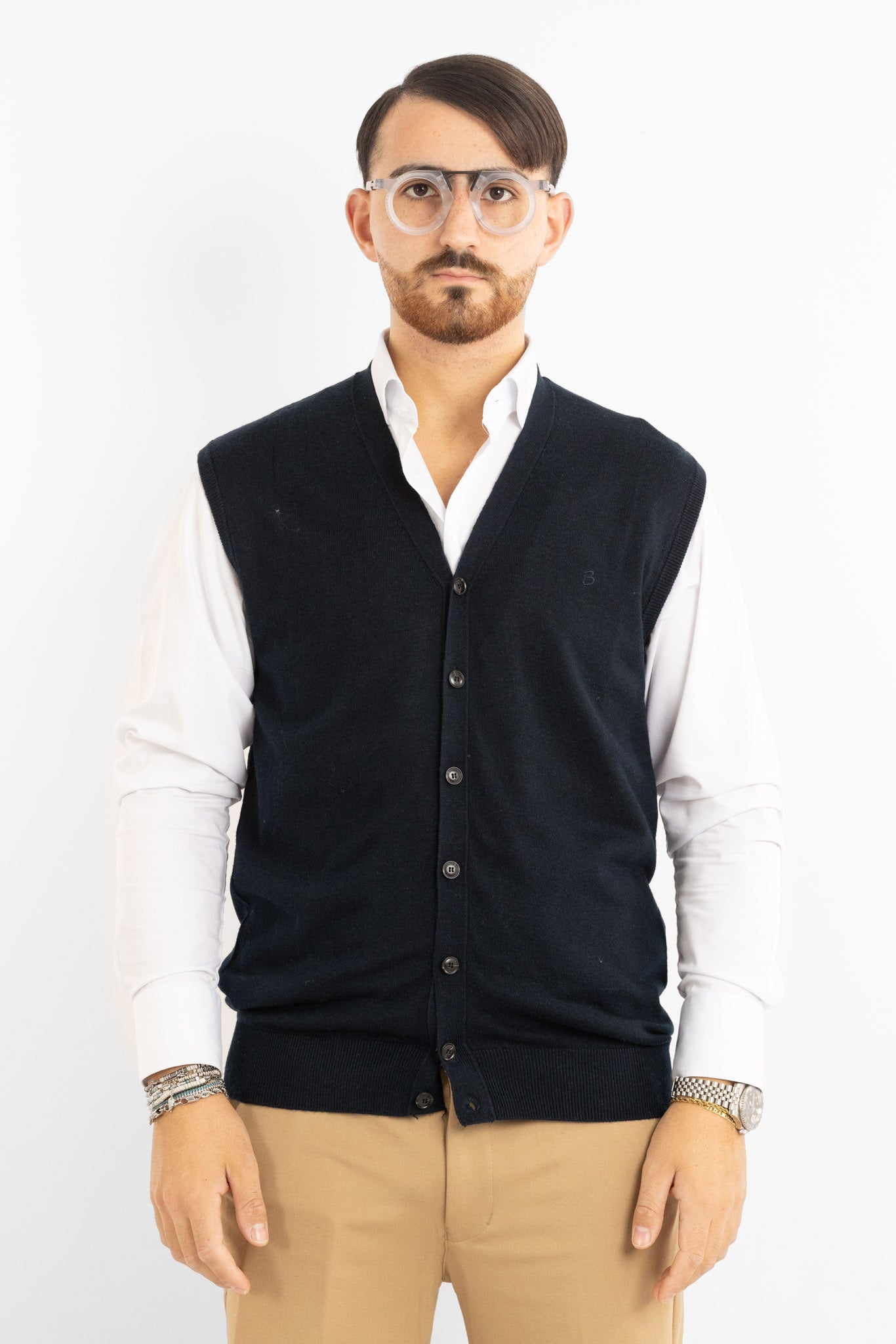 850 Wool Blend V-Neck Button-Up Cardigan Vest | 2 for €50 | Blue