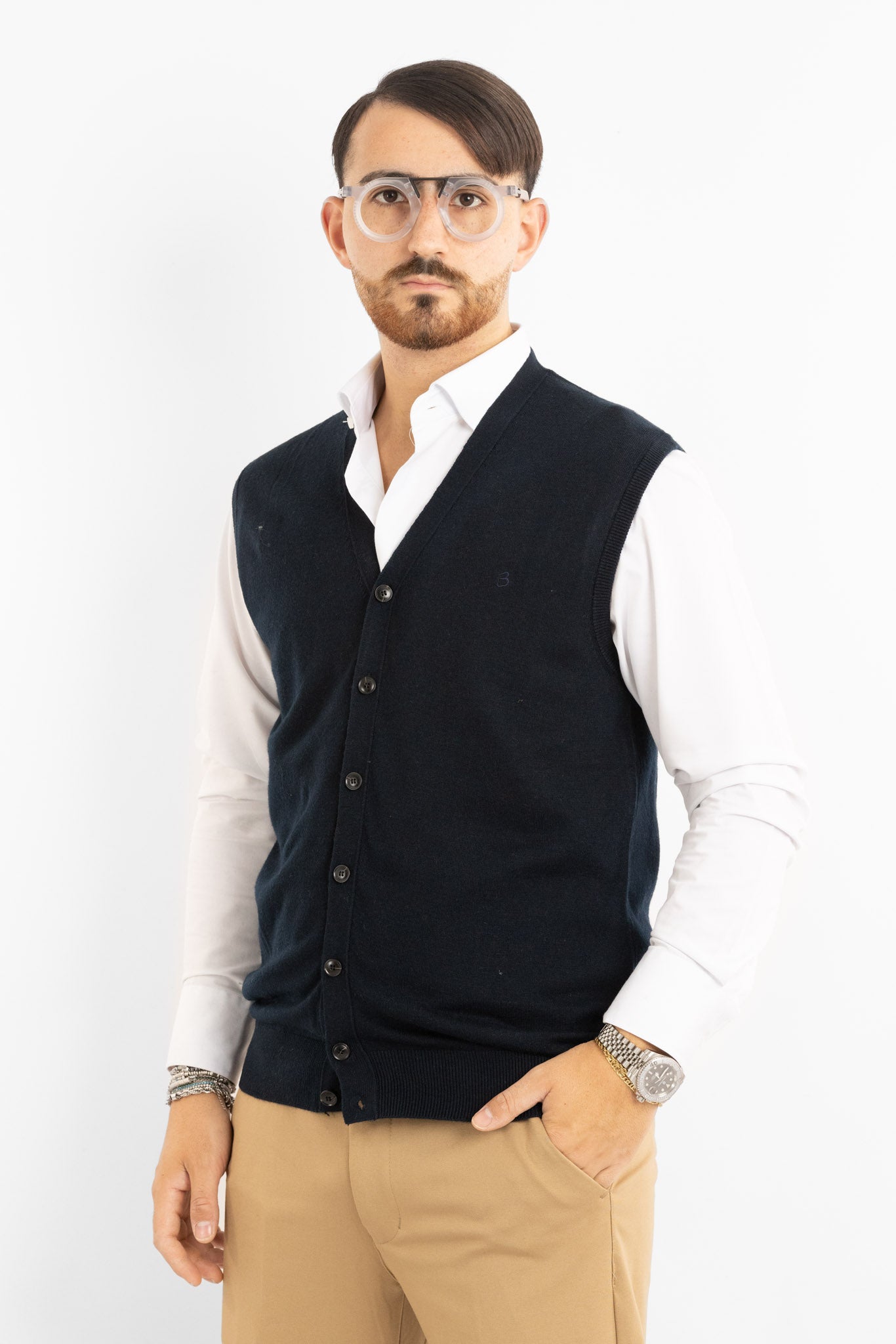 850 Wool Blend V-Neck Button-Up Cardigan Vest | 2 for €50 | Blue