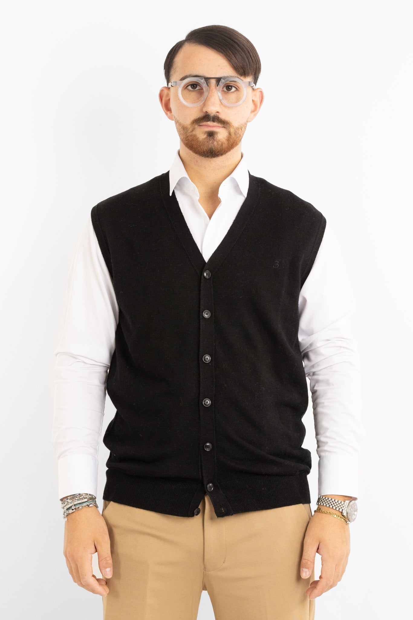 850 Wool Blend V-Neck Button-Up Cardigan Vest | 2 for €50 | Black