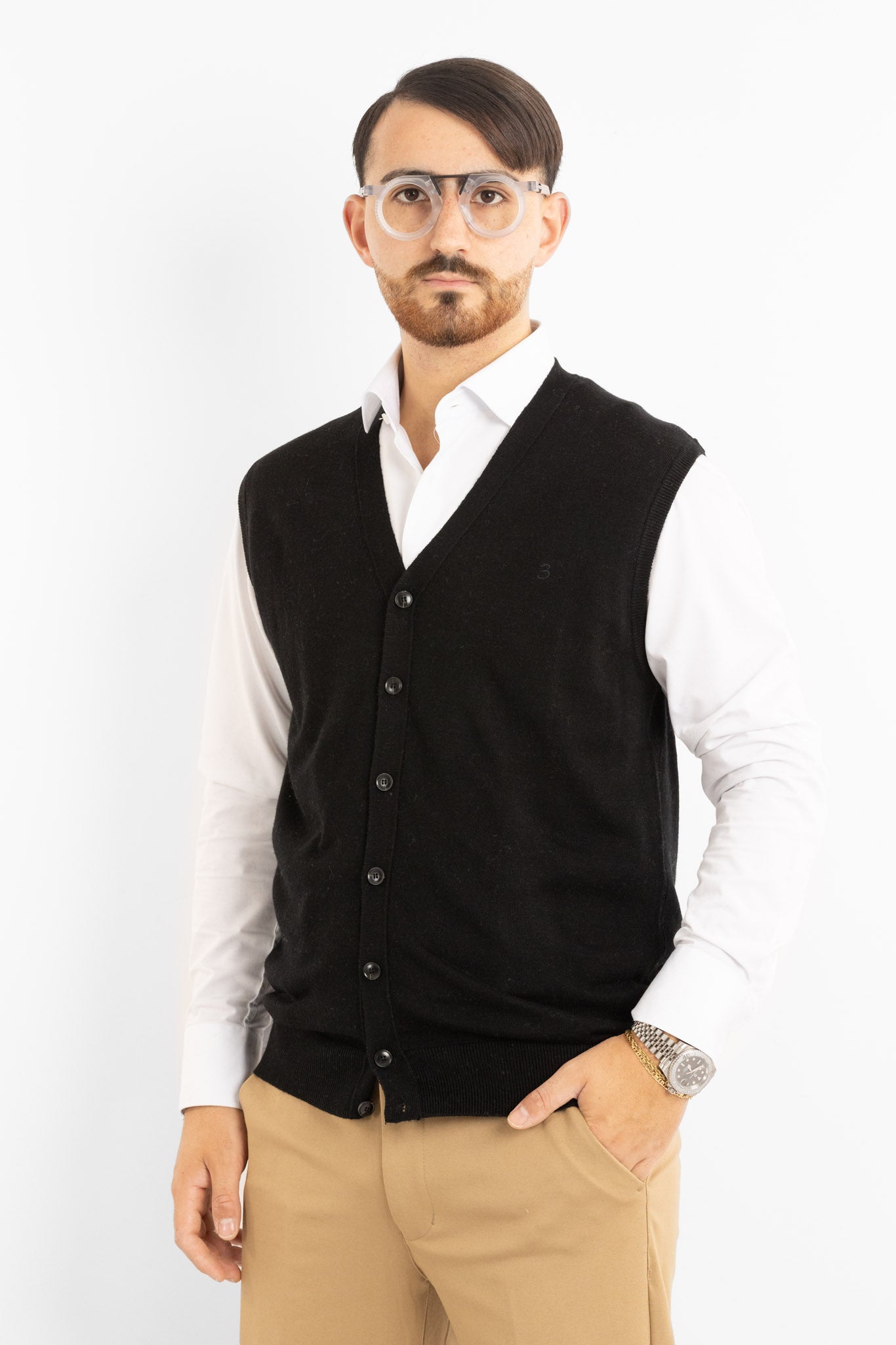 850 Wool Blend V-Neck Button-Up Cardigan Vest | 2 for €50 | Black