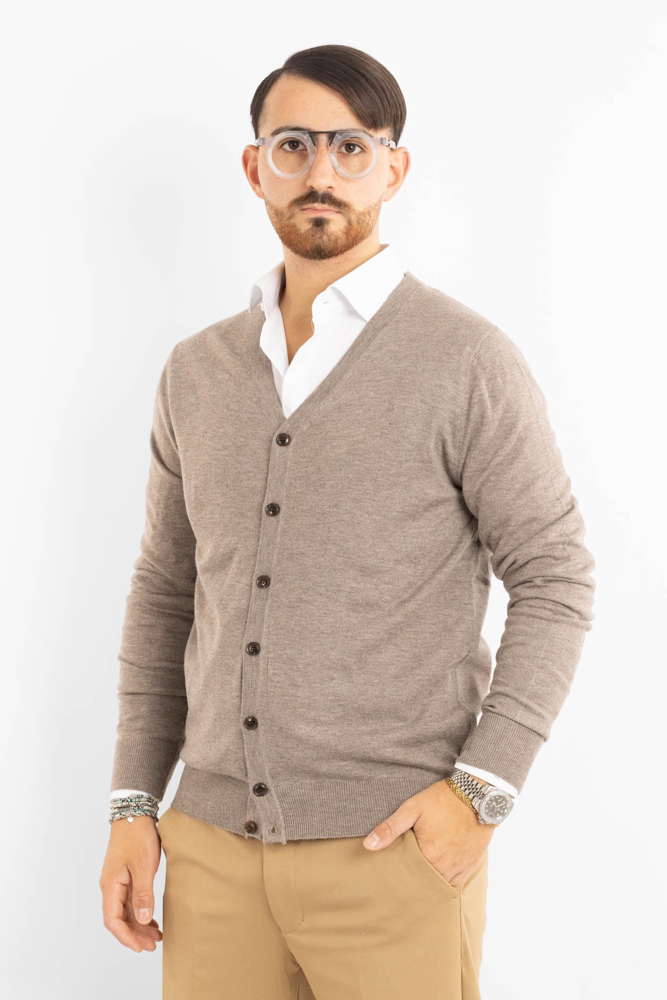 V-Neck Button-Up Wool Blend Cardigan 817 | 2 for €50 | Dove Gray
