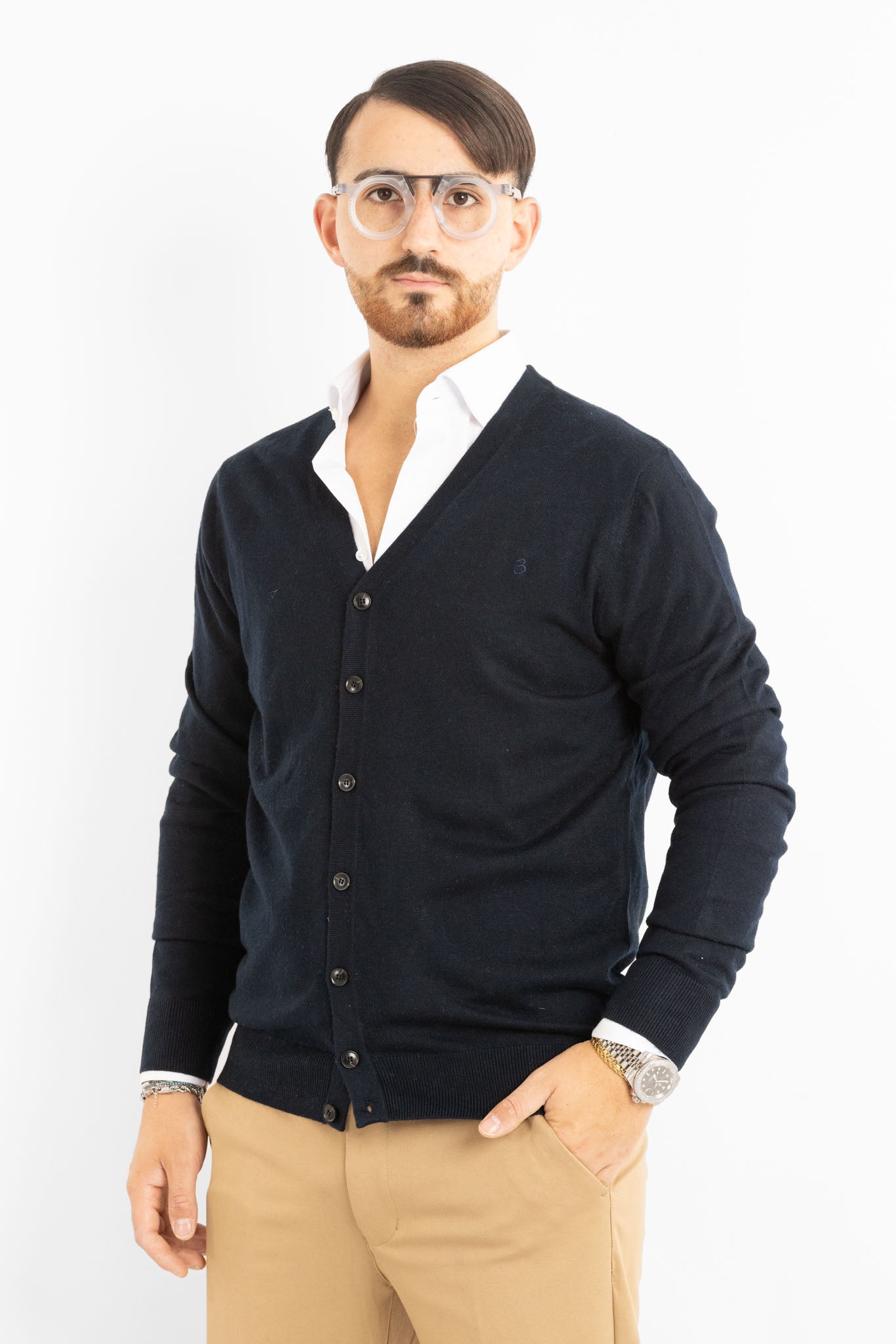 817 Wool Blend Button-Up V-Neck Cardigan | 2 for €50 | Blue