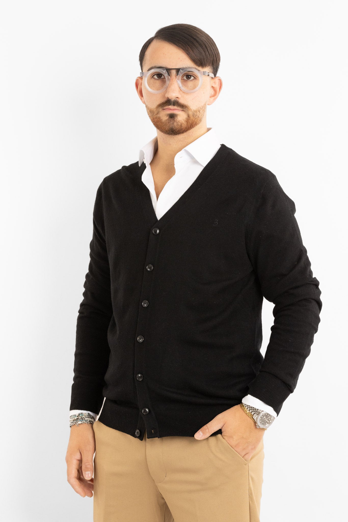 817 Wool Blend Button-Up V-Neck Cardigan | 2 for €50 | Black