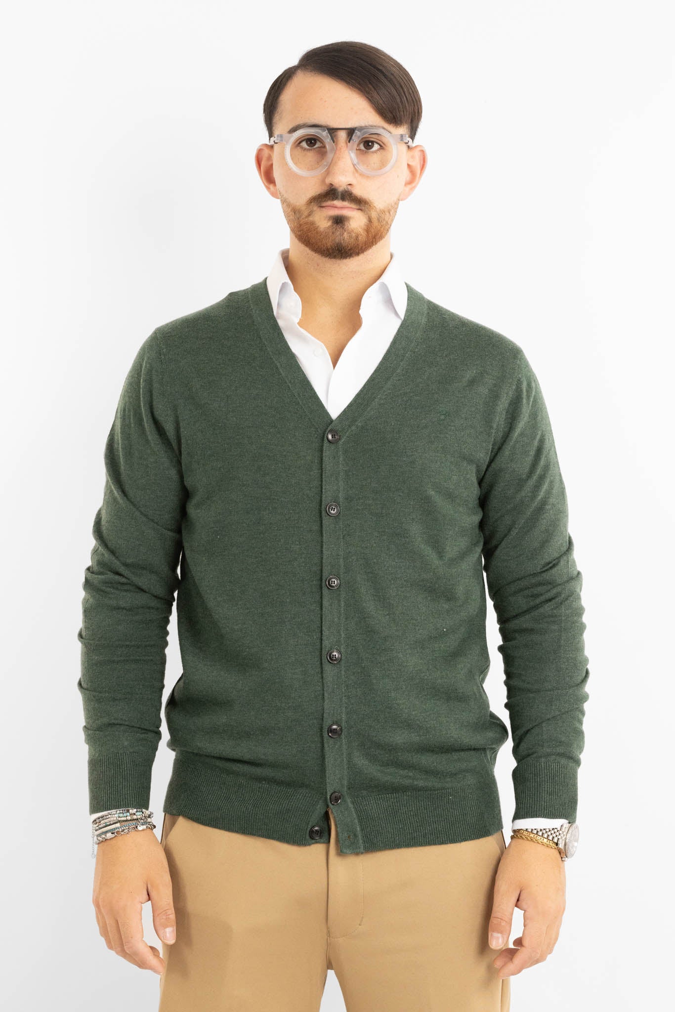 V-Neck Button-Up Cardigan in Wool Blend 817 | 2 for €50 | Green