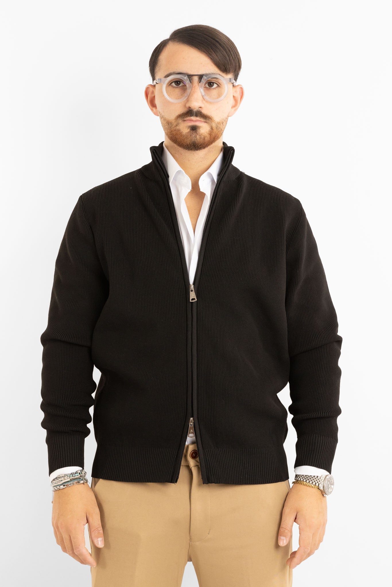 Cardigan Active Morbido a Coste con Zip 241152 | Nero