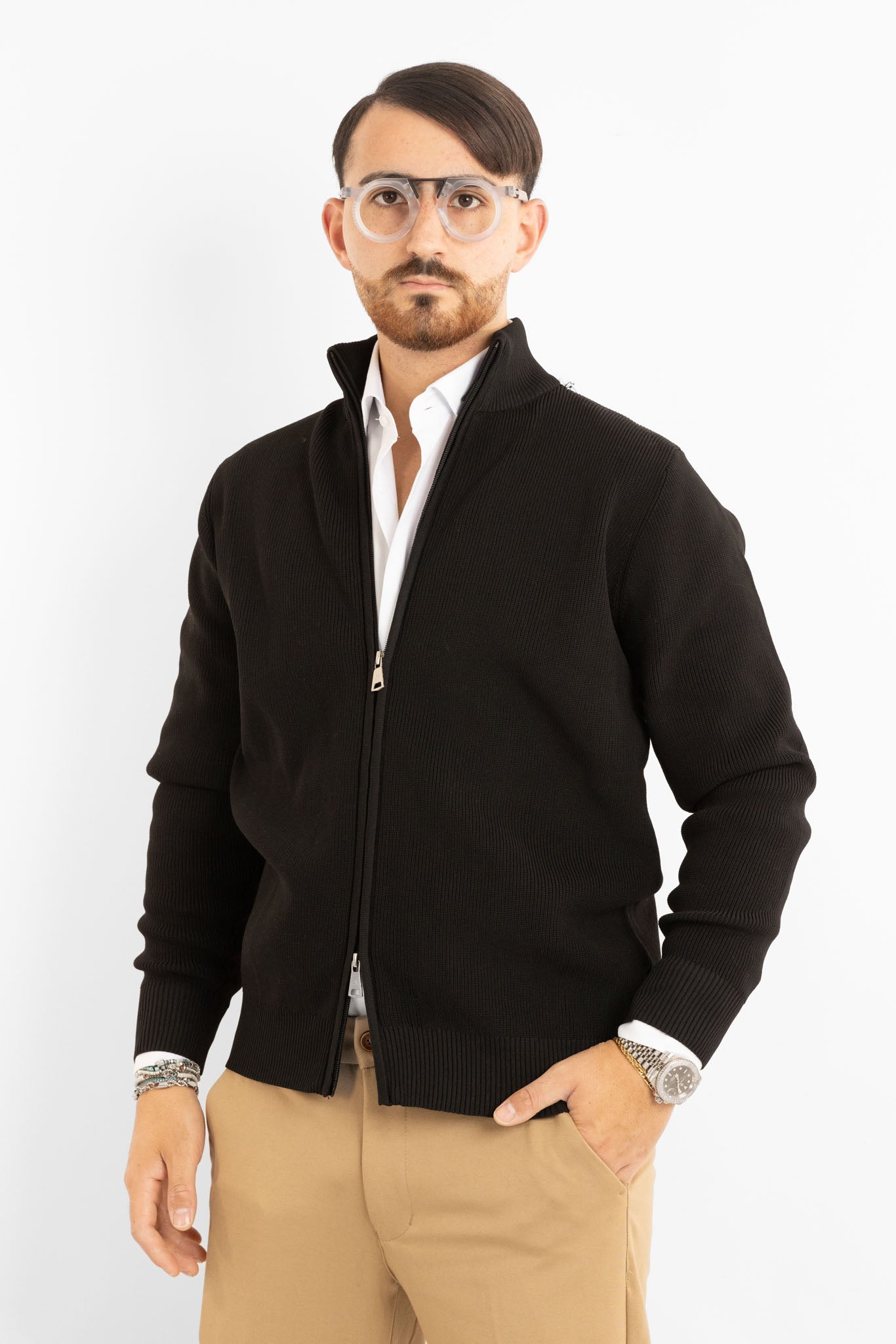 Cardigan Active Morbido a Coste con Zip 241152 | Nero