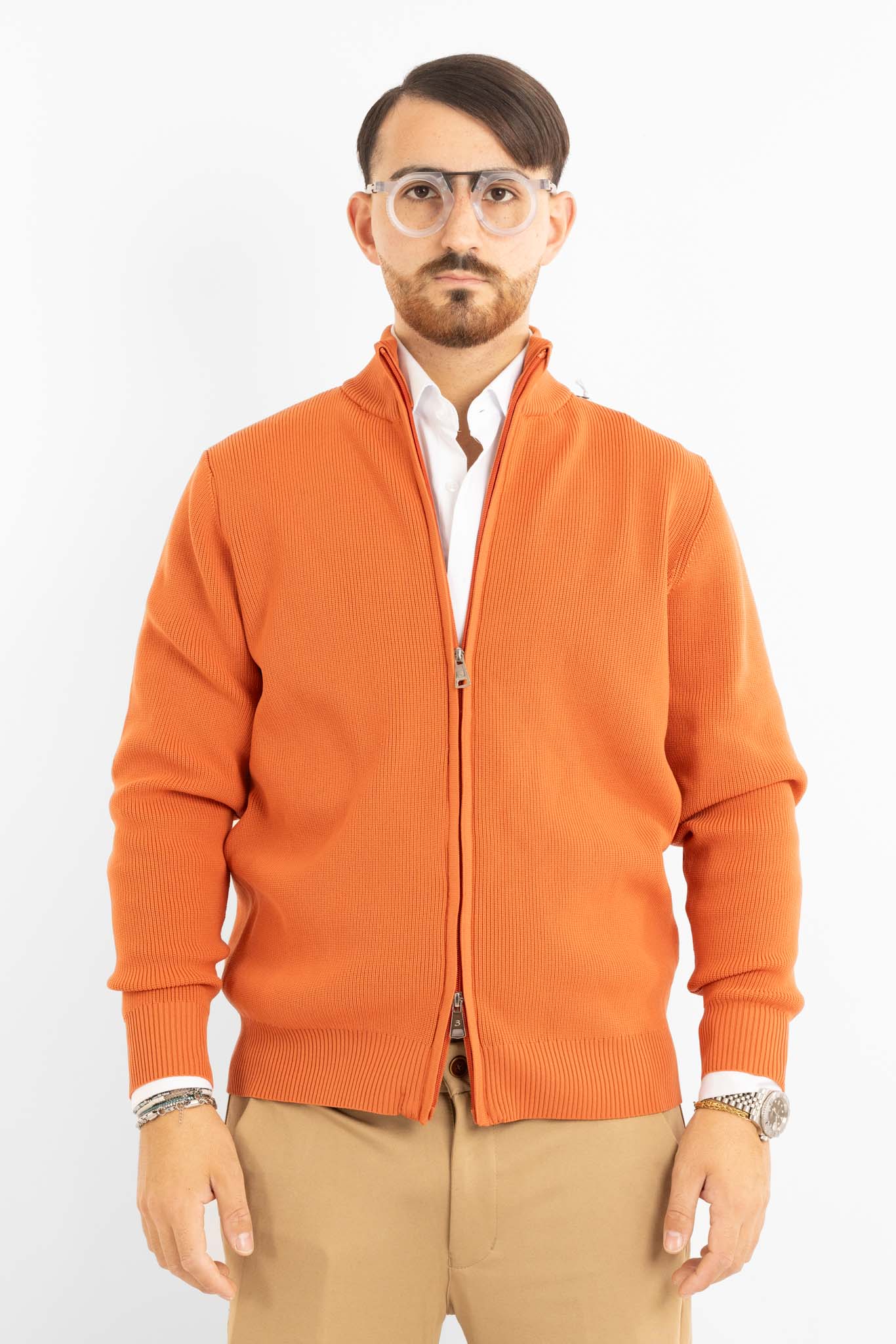 Active Soft Ribbed Zip-Up Cardigan 241152 | Orange