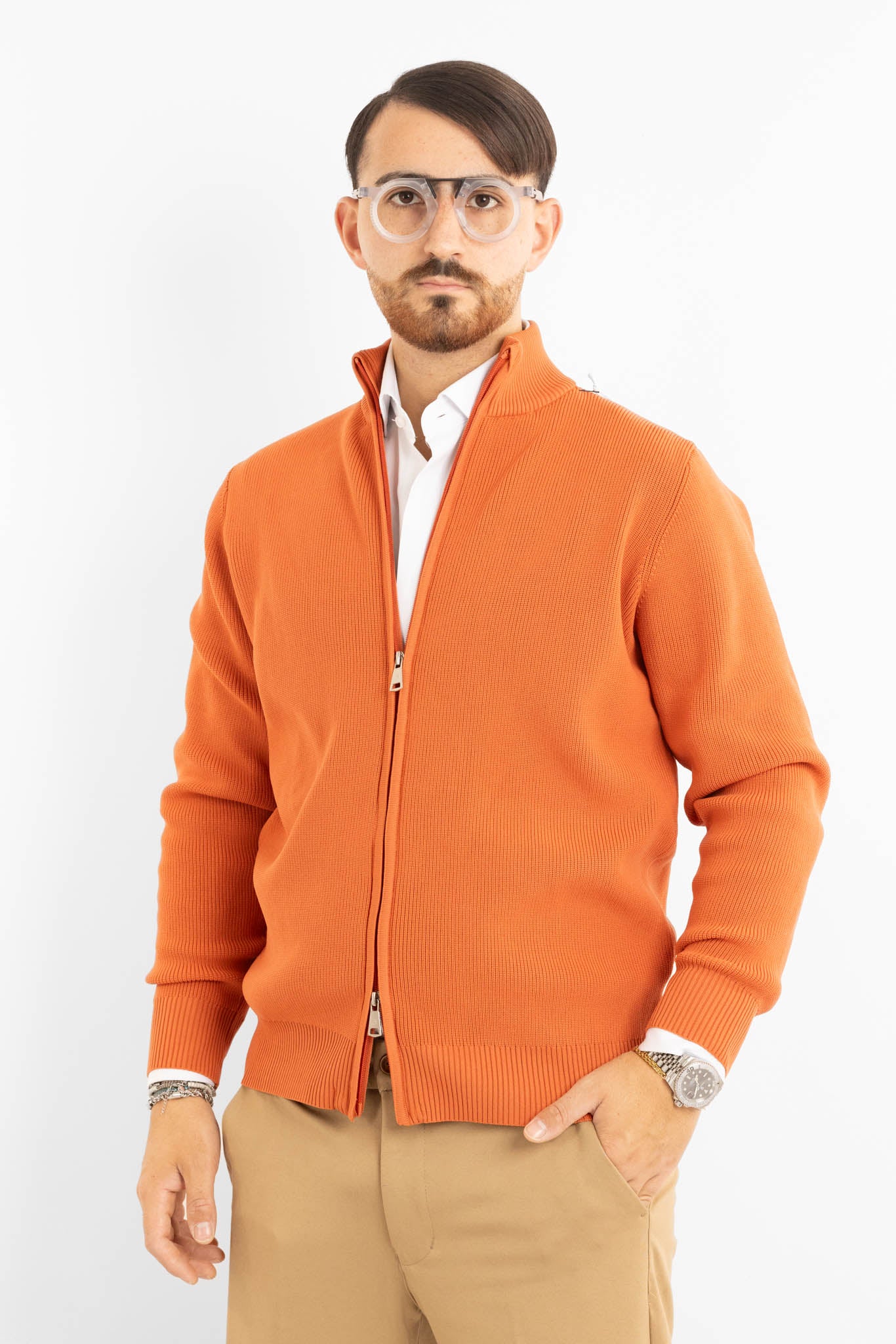 Active Soft Ribbed Zip-Up Cardigan 241152 | Orange