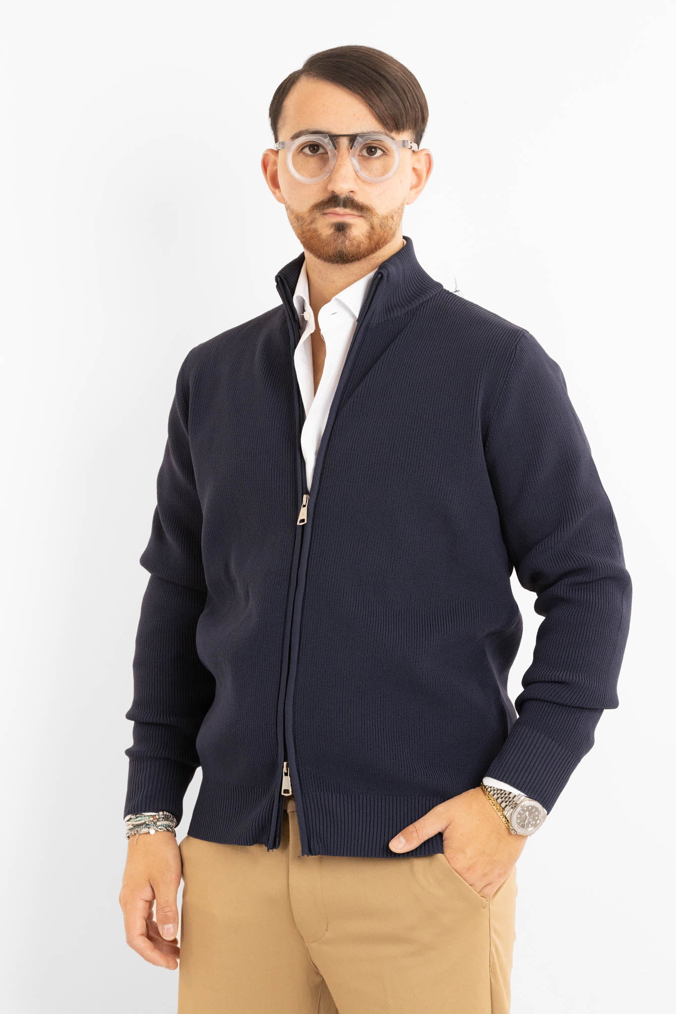 Active Soft Ribbed Zip-Up Cardigan 241152 | Blue