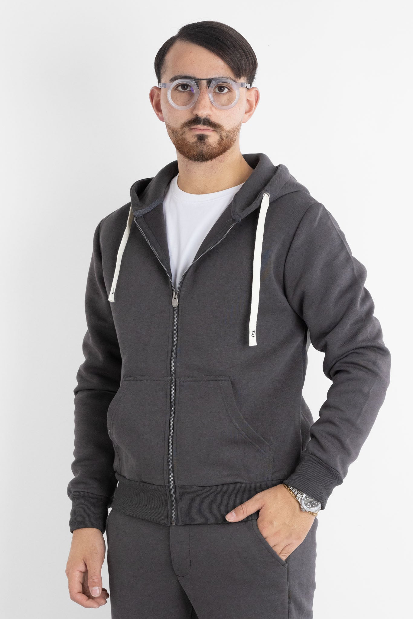 Felpa Jersey Pesante Zip e Cappuccio 6704 | 2 per €60 | Grigio