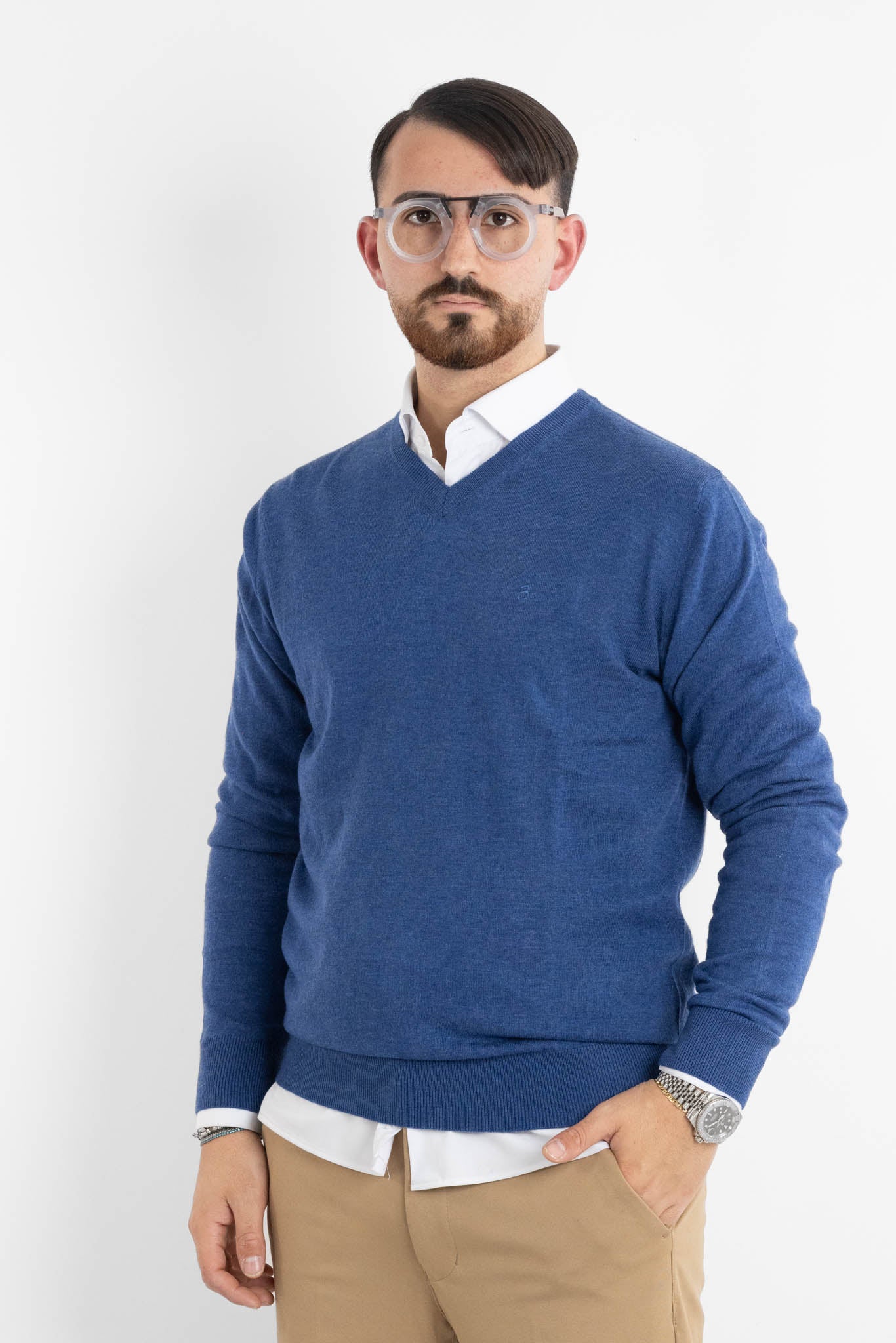 Pullover a V Misto Lana 82 | 2 per €50 | Azzurro