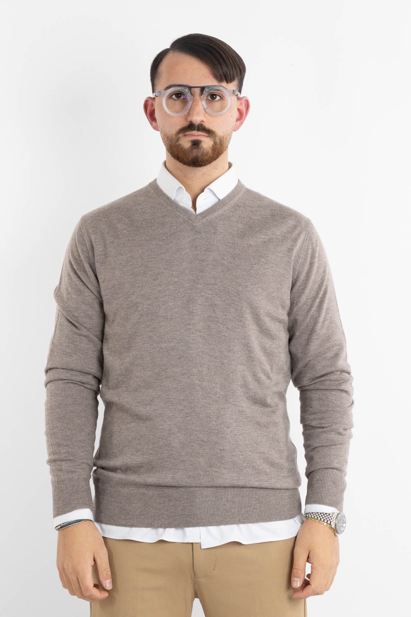 Pullover a V Misto Lana 82 | 2 per €50 | Tortora