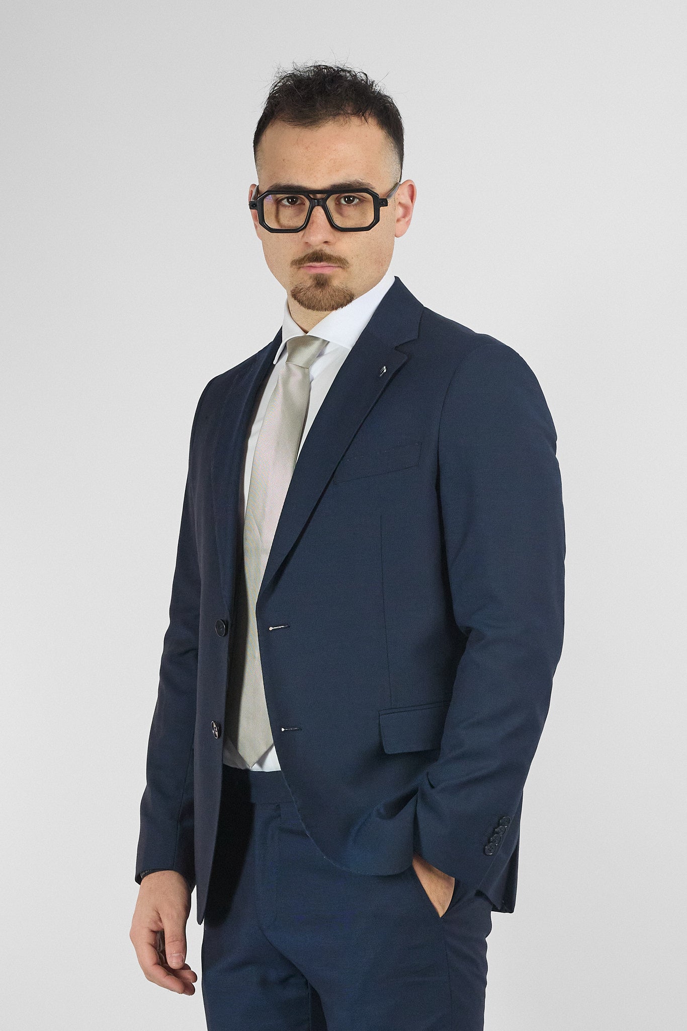 Abito Due Bottoni Tessuto Lavorato | Blu