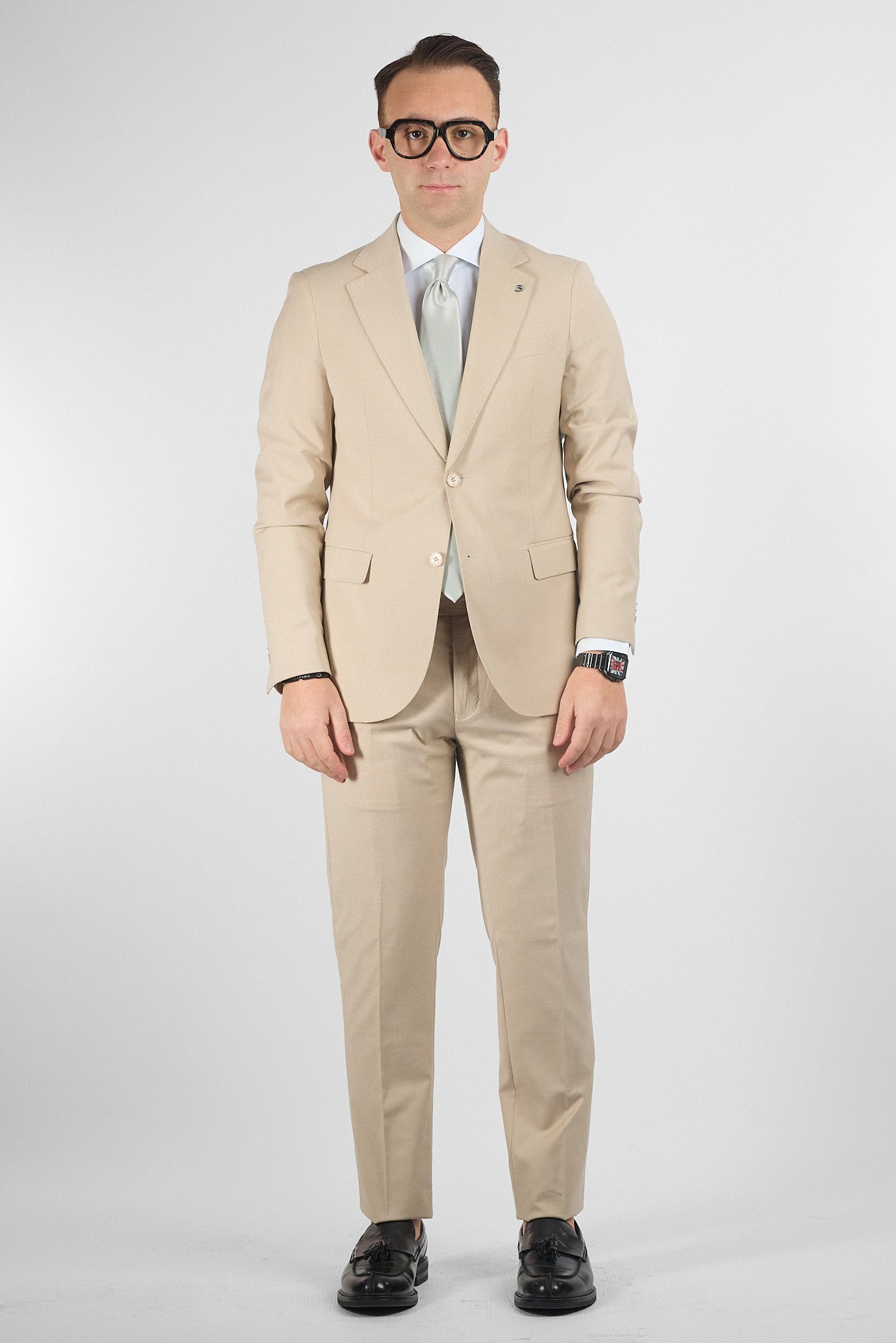 Abito Due Bottoni Tramato Nex | Beige