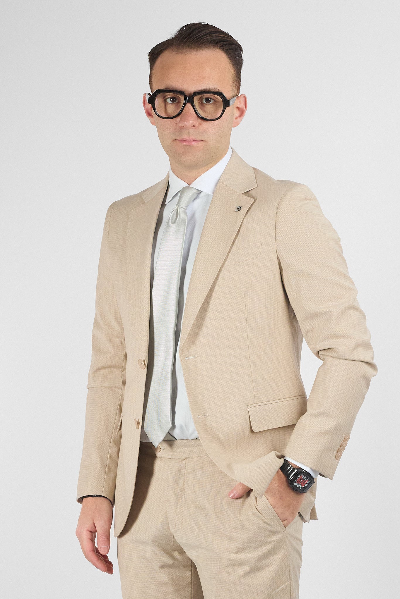 Abito Due Bottoni Tramato Nex | Beige