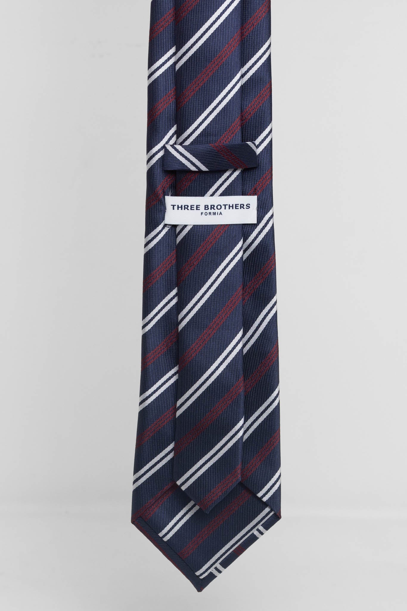 Cravatta Tre Pieghe Regimental Fondo Blu Riga Bianca e Bordeaux | 2 Per €20