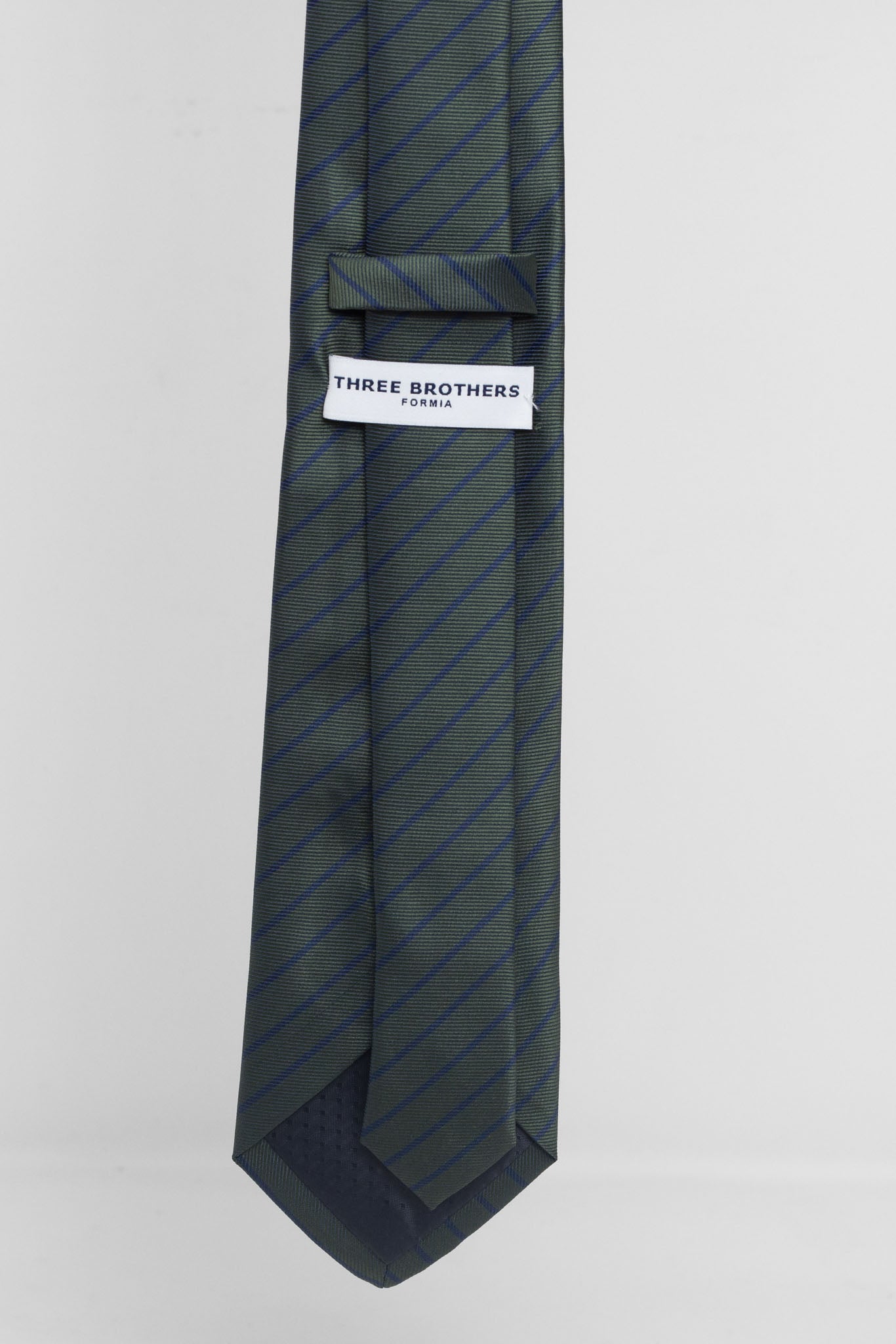 Cravatta Tre Pieghe Regimental Stretta Fondo Verde Riga Blu | 2 Per €20