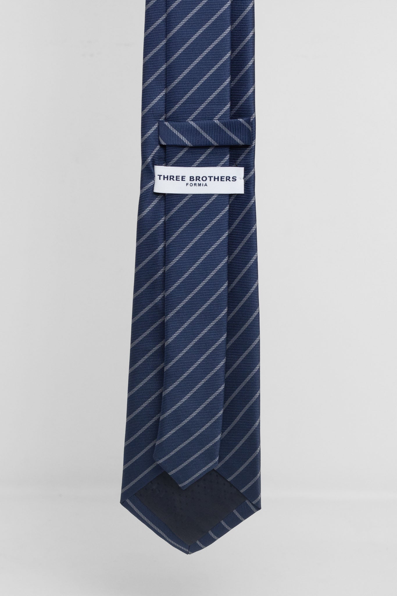 Cravatta Tre Pieghe Regimental Stretta Fondo Blu Riga Grigia | 2 Per €20