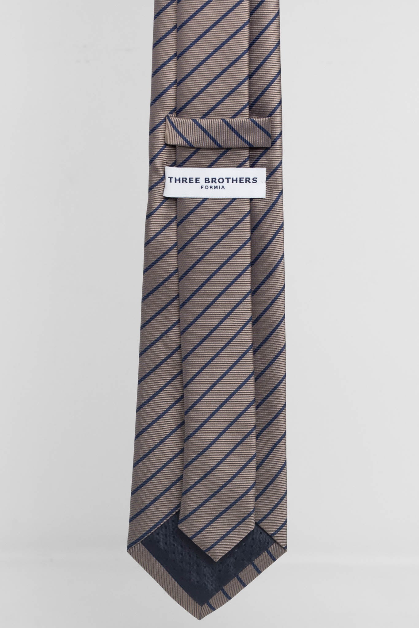 Cravatta Tre Pieghe Regimental Stretta Fondo Beige Riga Blu | 2 Per €20