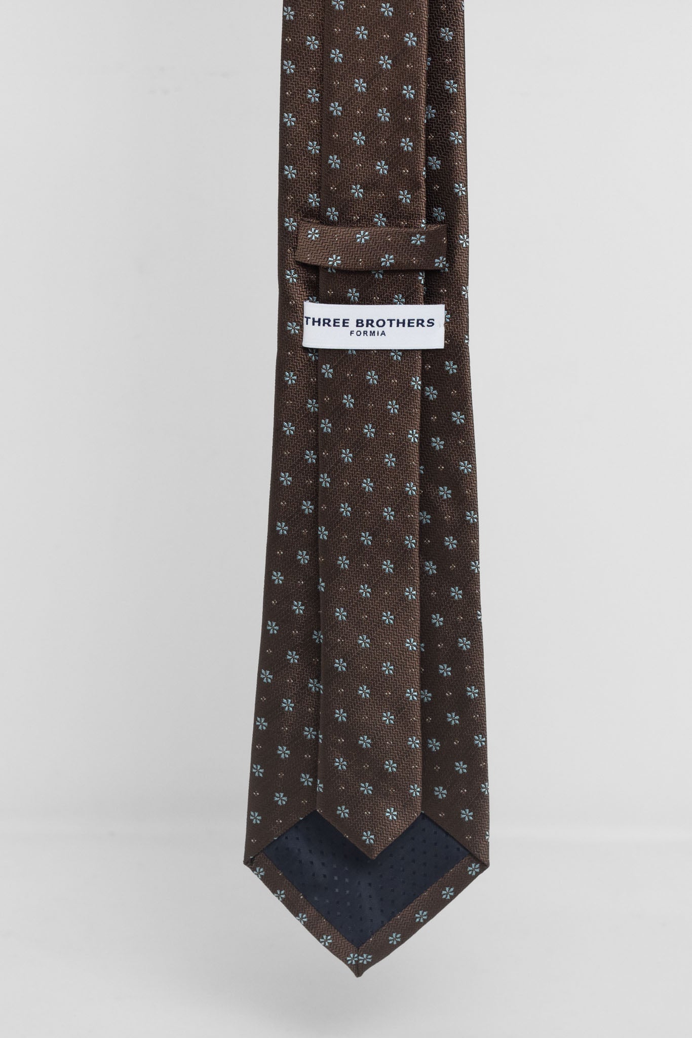Cravatta Tre Pieghe Fantasia Fiorellini e Pois Fondo Marrone e Verde | 2 Per €20
