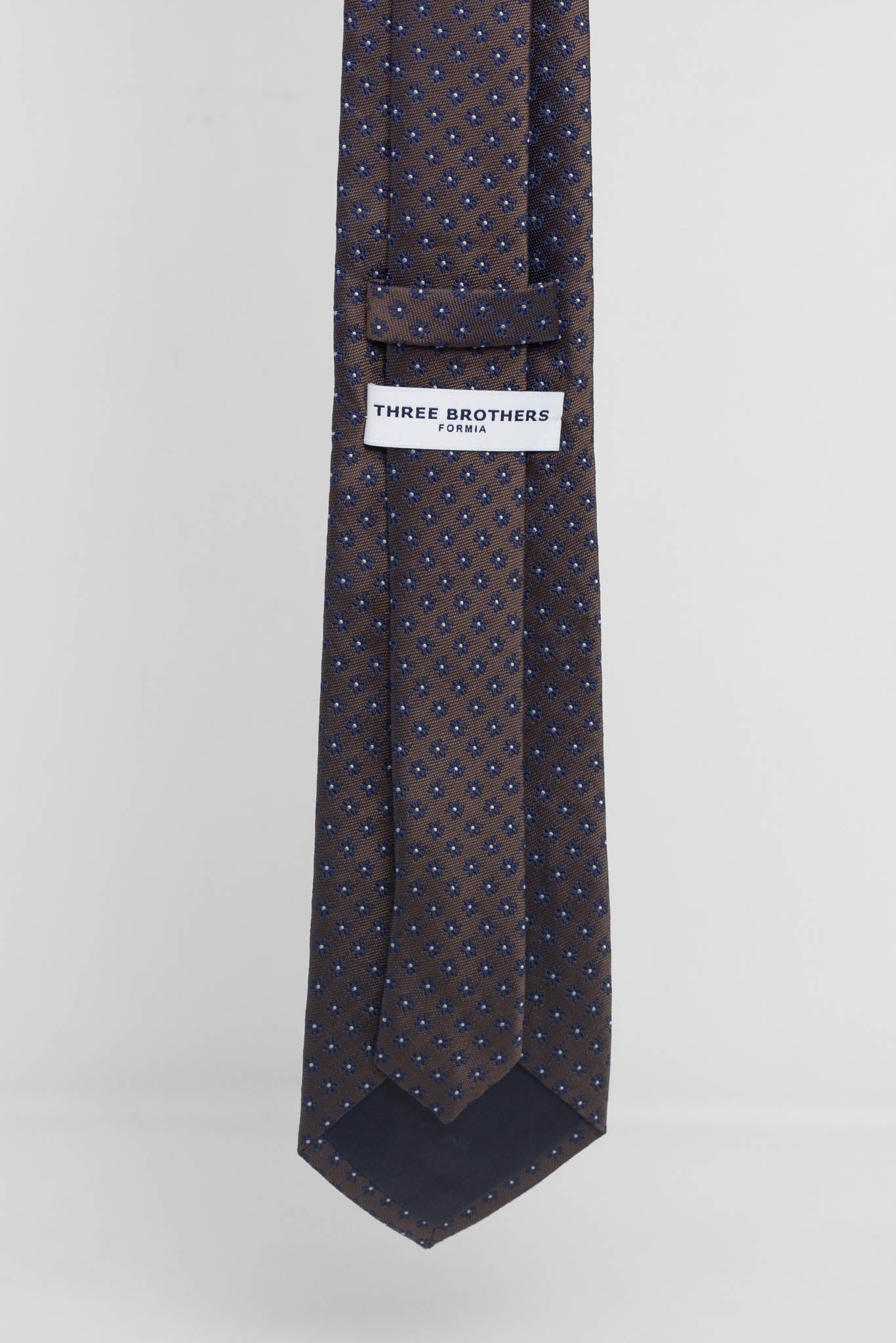 Cravatta Tre Pieghe Fantasia Fiore Fondo Marrone e Blu | 2 Per €20