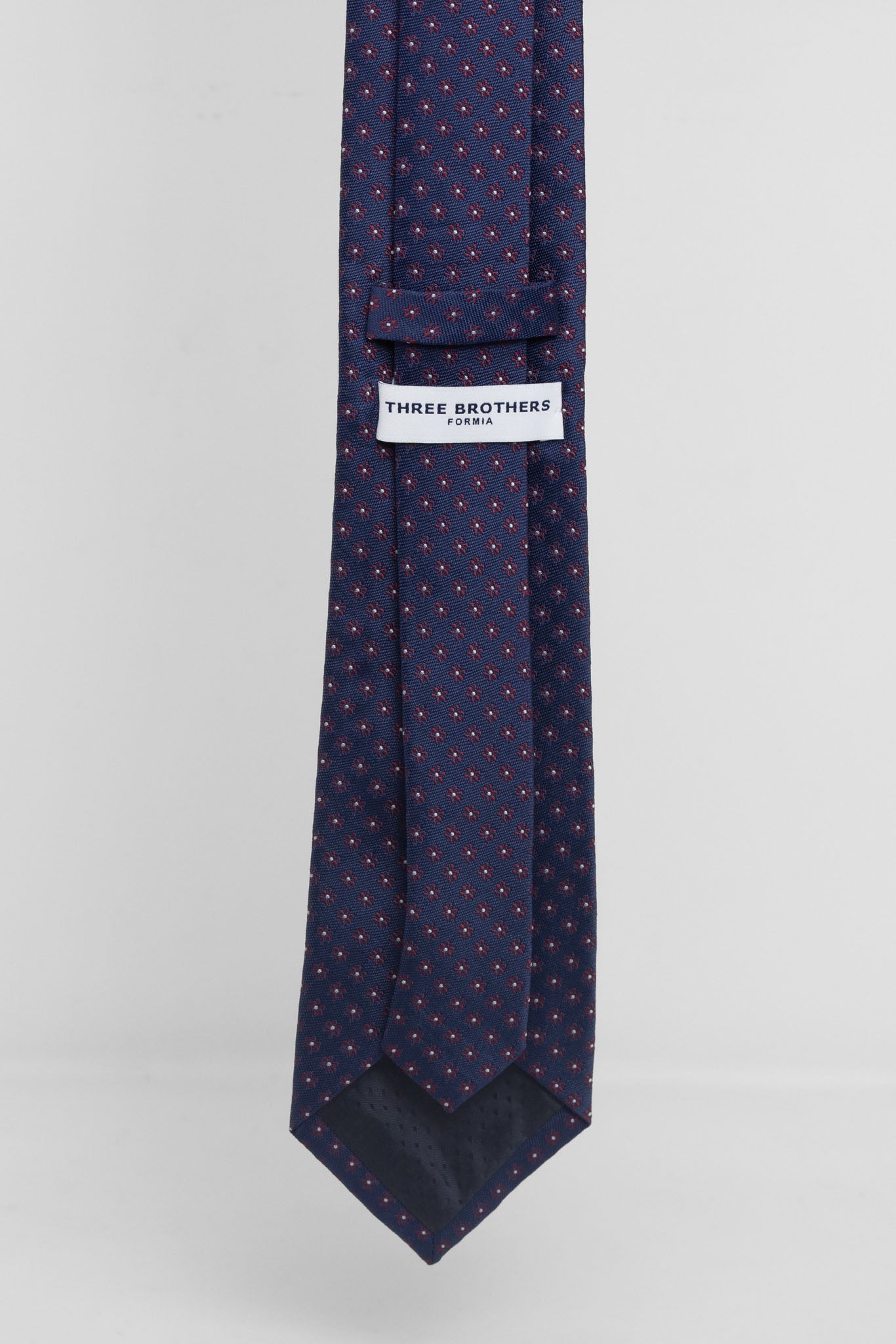 Cravatta Tre Pieghe Fantasia Fiore Fondo Blu e Bordeaux | 2 Per €20