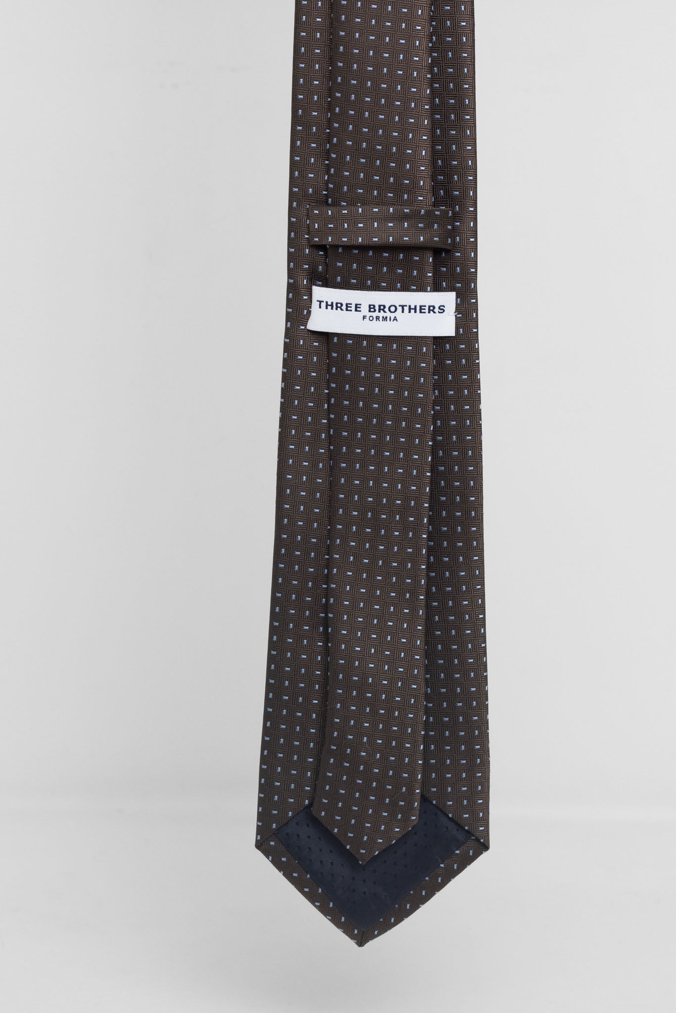 Cravatta Tre Pieghe Fantasia Trattini Fondo Marrone e Celeste | 2 Per €20
