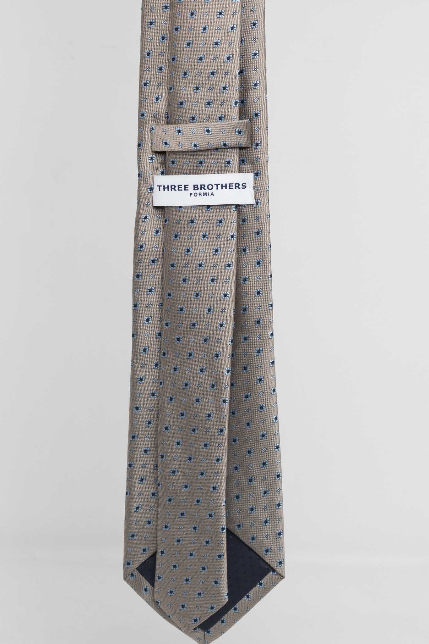 Cravatta Tre Pieghe Fantasia Astratta Celeste su Fondo Biege | 2 Per €20