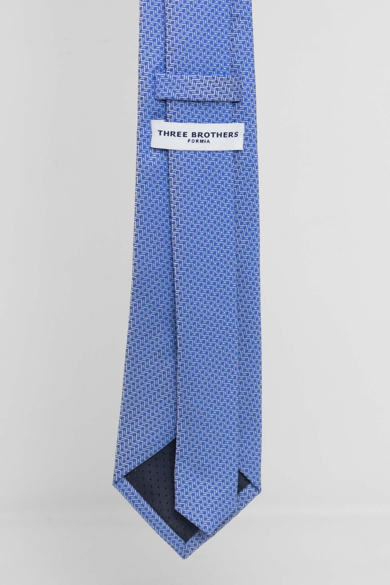 Cravatta Tre Pieghe Trama Spina di Pesce Celeste | 2 Per €20