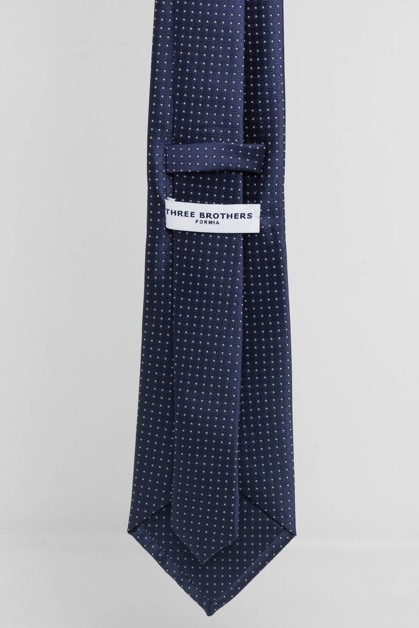 Cravatta Tre Pieghe Trama Puntini Fondo Blu e Bianco | 2 Per €20