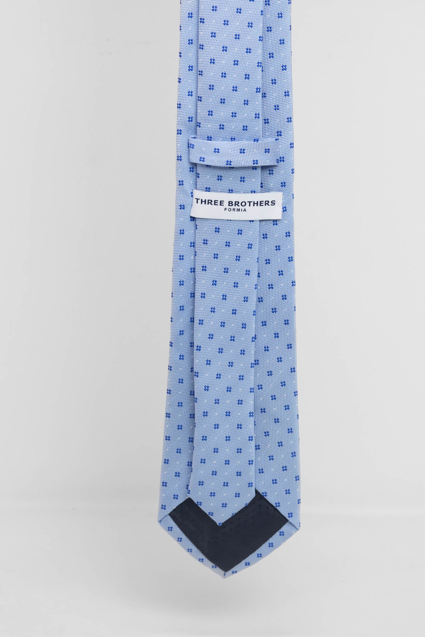 Cravatta Tre Pieghe Fantasia Unica Fiorellini Blu Fondo Celeste | 2 Per €20