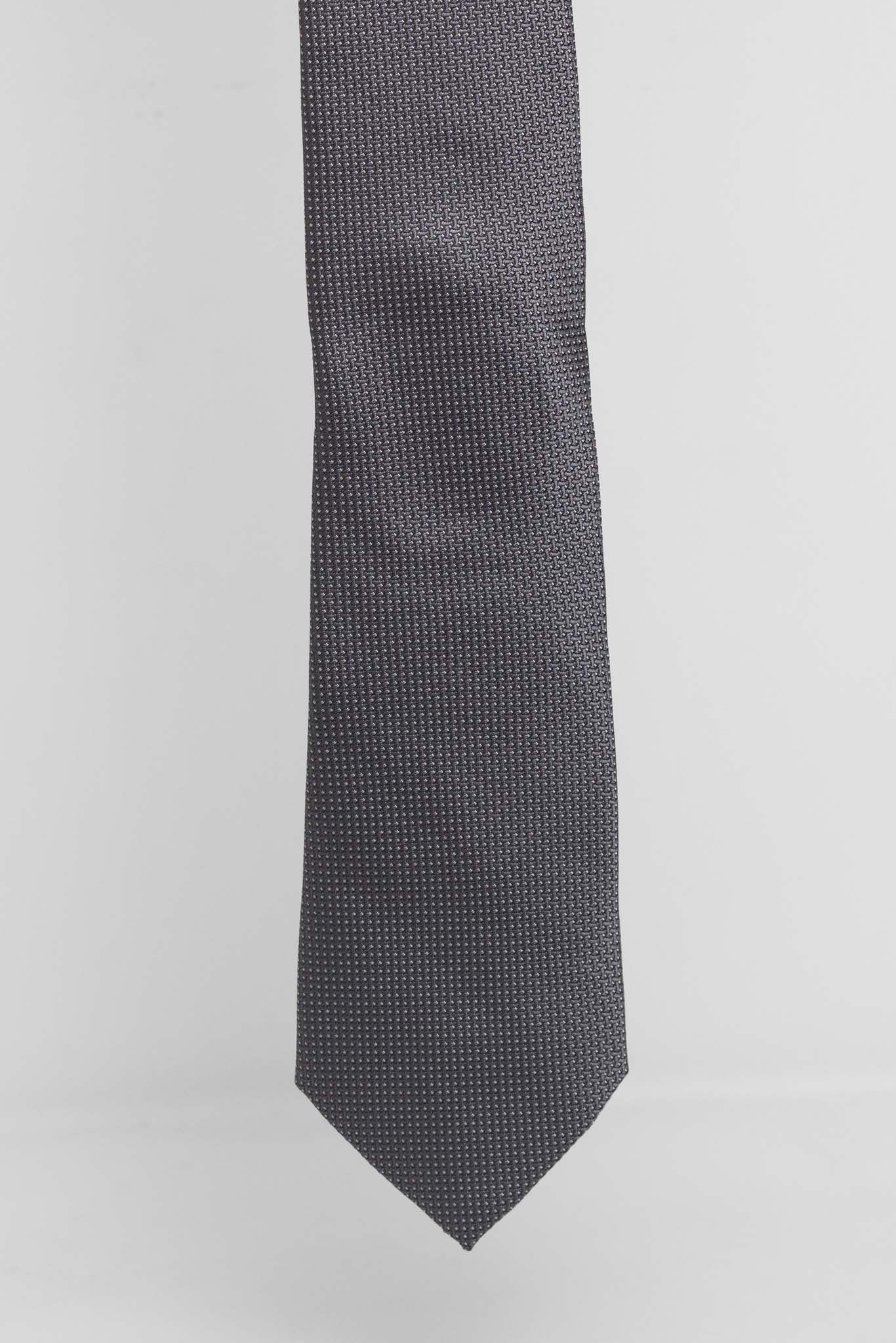 Cravatta Tre Pieghe Trama Micro Puntini Grigio Scuro | 2 Per €20