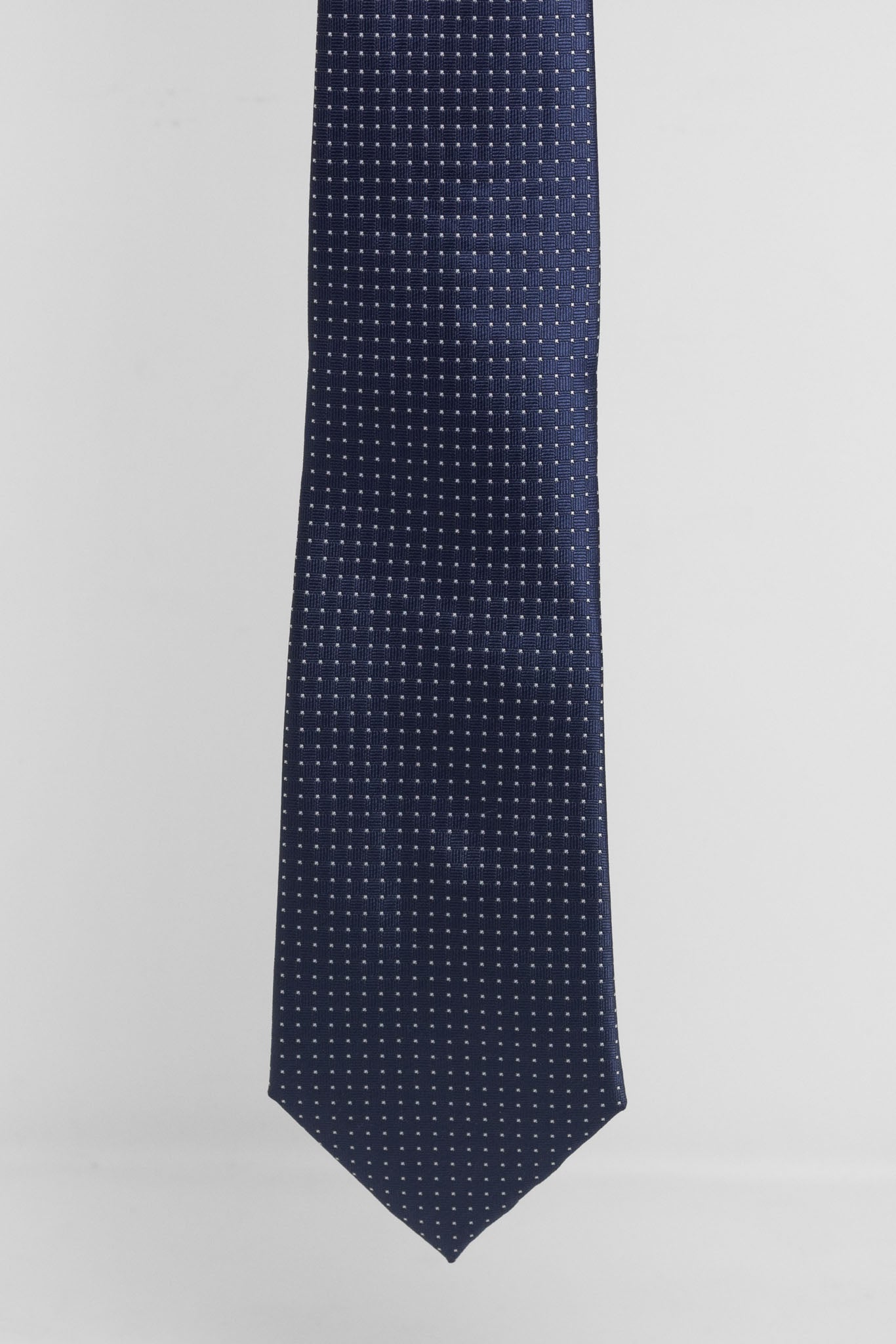 Cravatta Tre Pieghe Trama Puntini Fondo Blu e Bianco | 2 Per €20