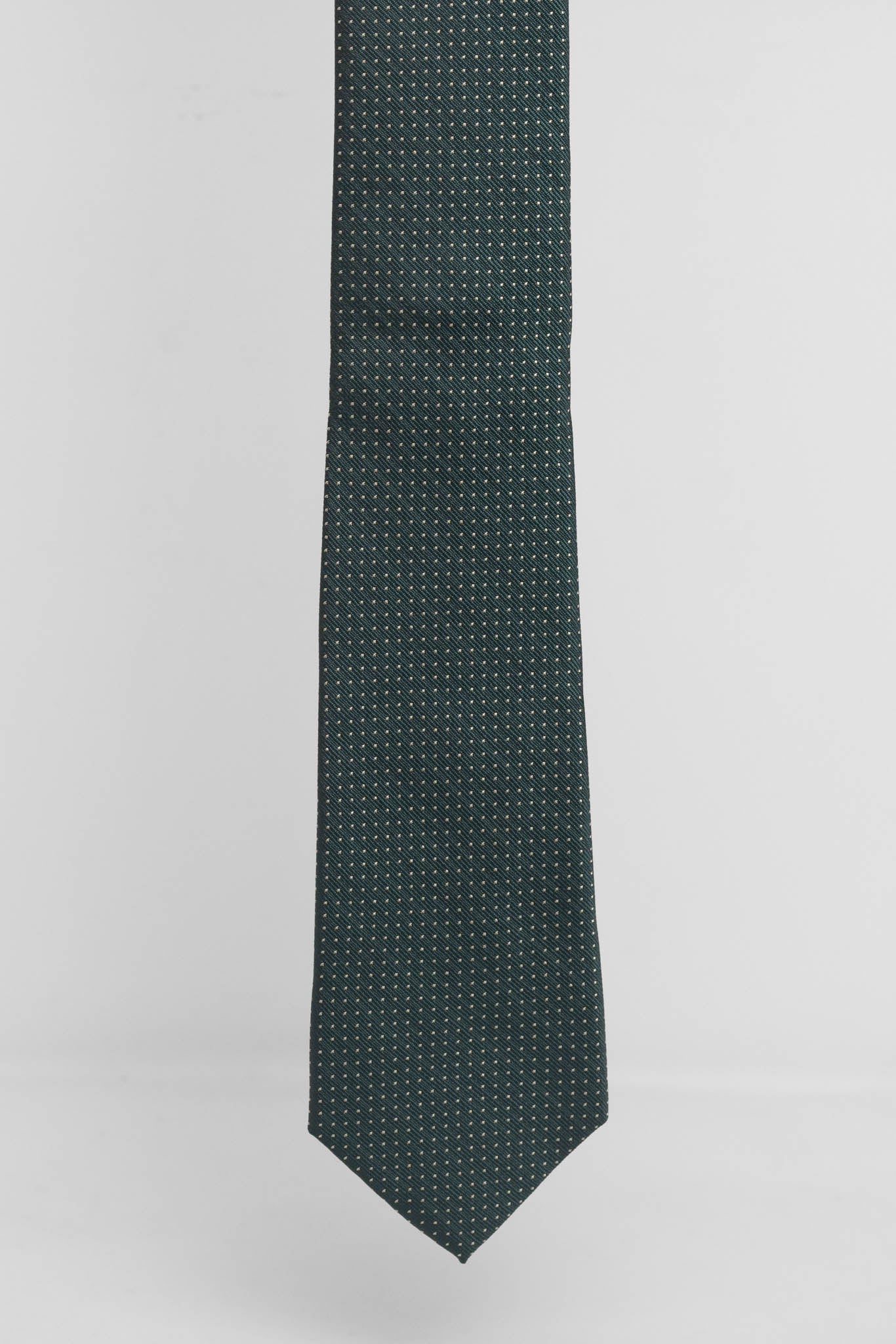 Cravatta Tre Pieghe Trama Puntini Fondo Verde e Bianco | 2 Per €20