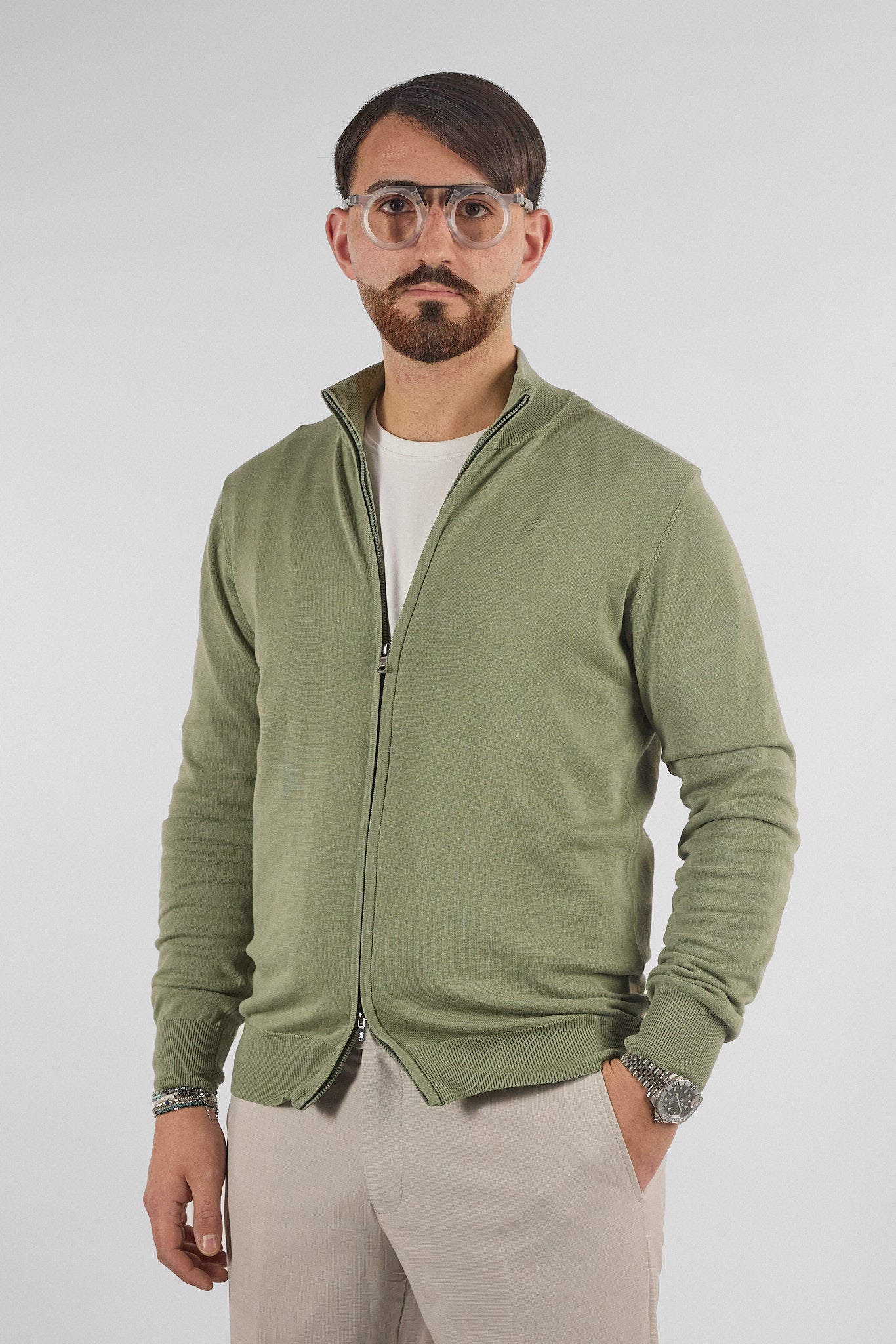 Pullover Zip Intera Basic Cotone 105 | 2 per €50 | Verde 12