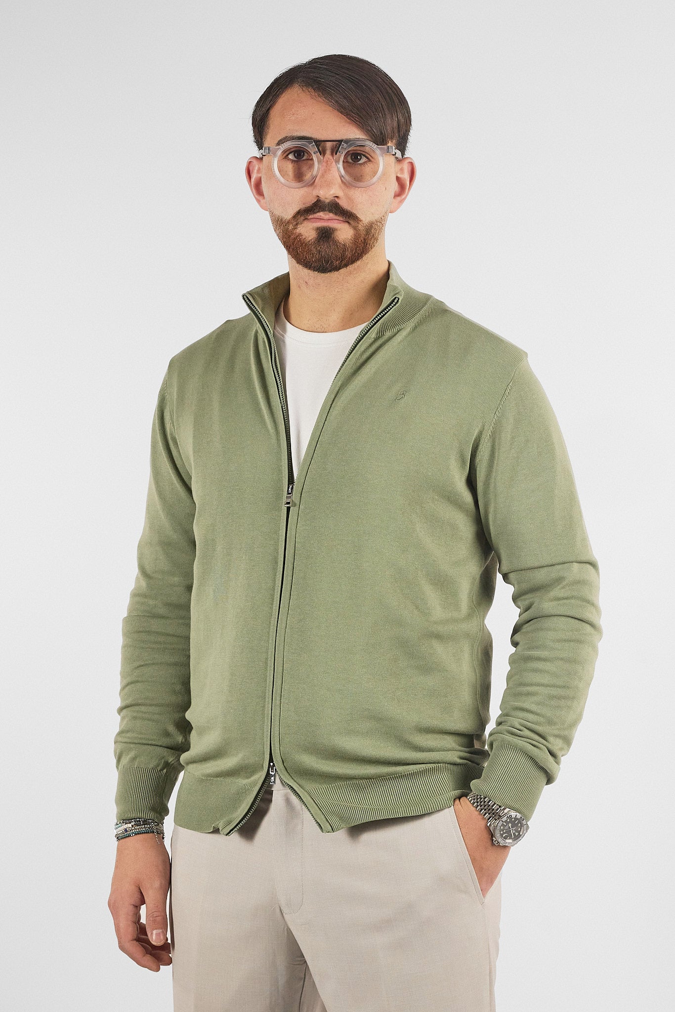 Basic Full-Zip Pullover in 105% Cotton | 2 for €50 | Green 12
