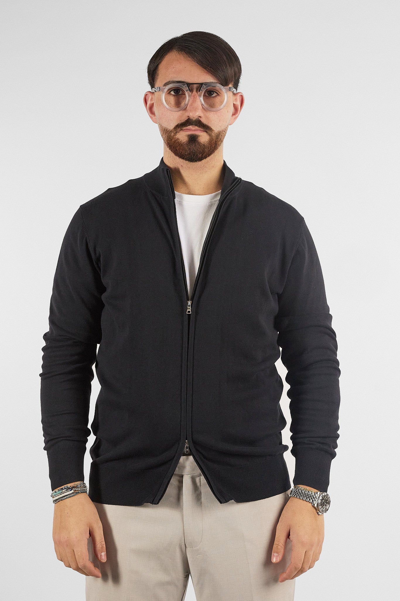 Pullover Zip Intera Basic Cotone 105 | 2 per €50 | Nero 01