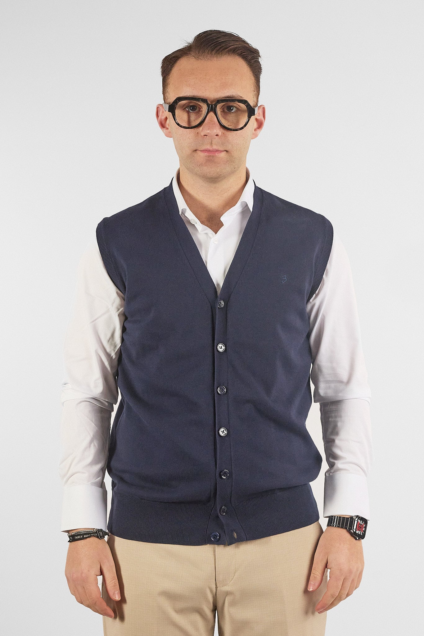 Gilet a V con Bottoni Basic di Cotone 1109 | 2 per €50 | Blu 20