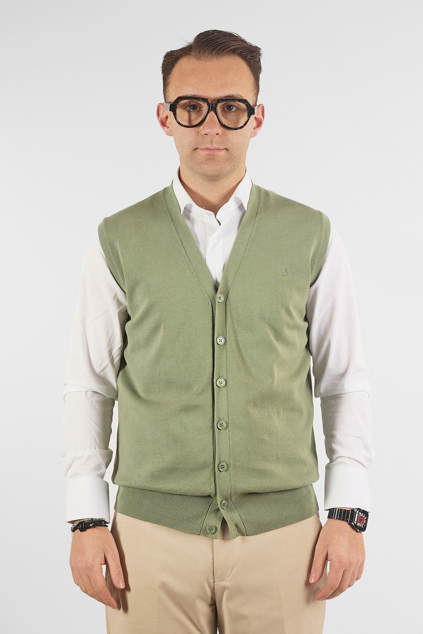 Gilet a V con Bottoni Basic di Cotone 1109 | 2 per €50 | Verde 12