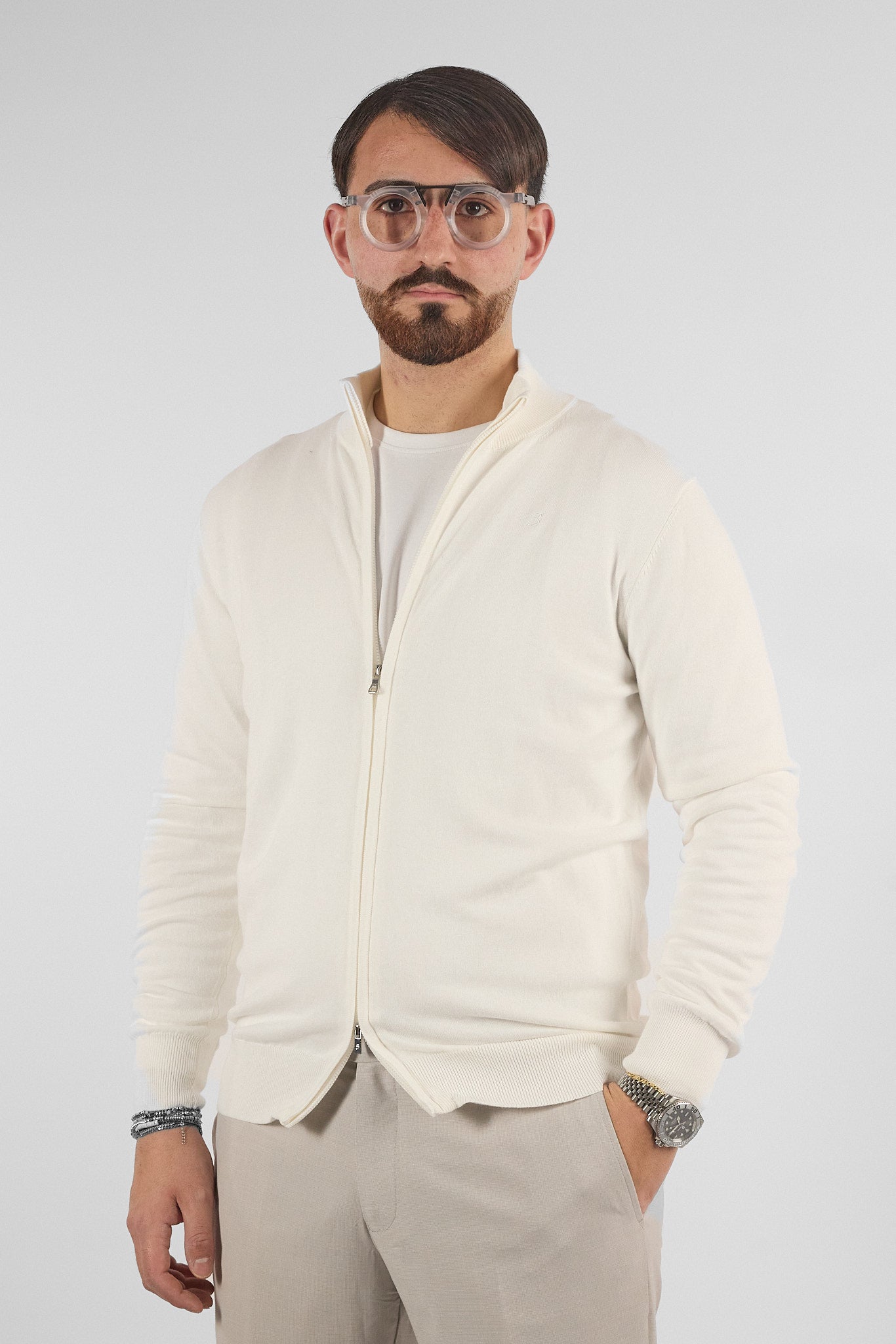 Pullover Zip Intera Basic Cotone 105 | 2 per €50 | Bianco 15