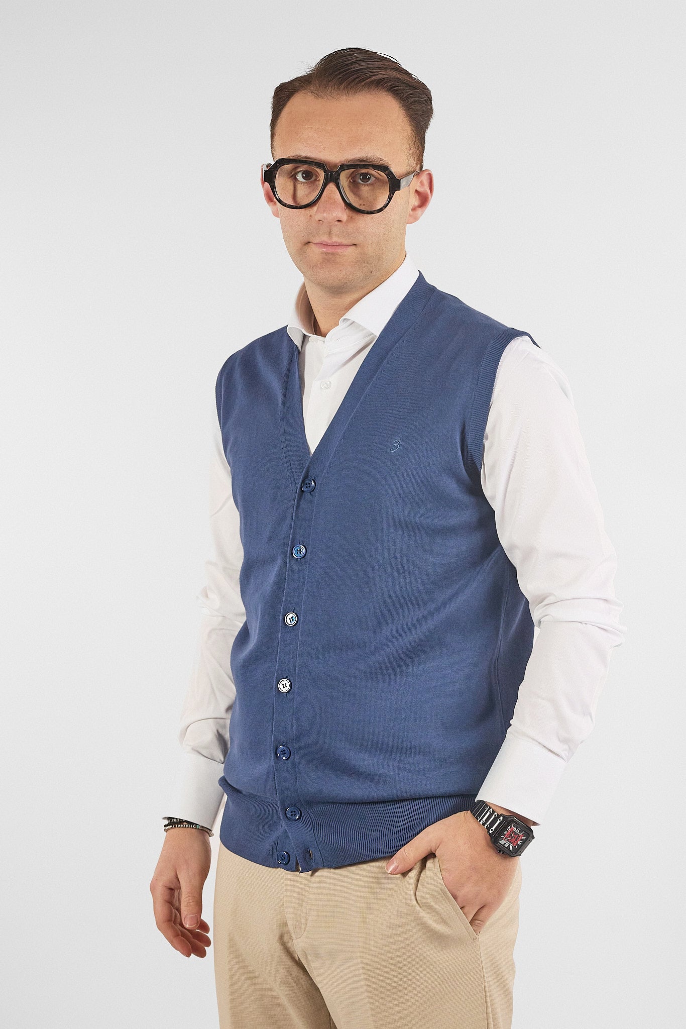 Gilet a V con Bottoni Basic di Cotone 1109 | 2 per €50 | Avion 43