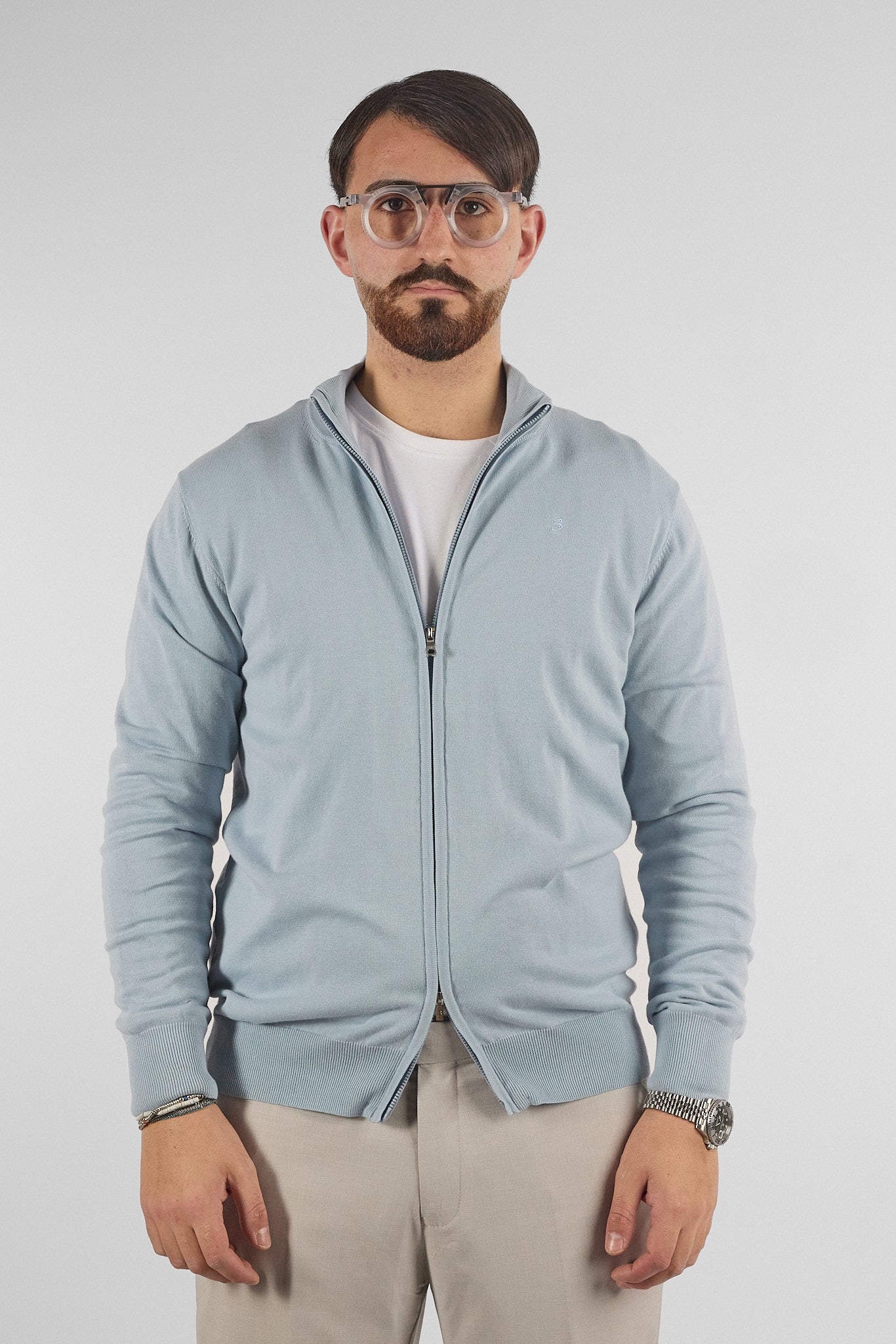 Pullover Zip Intera Basic Cotone 105 | 2 per €50 | Celeste 16