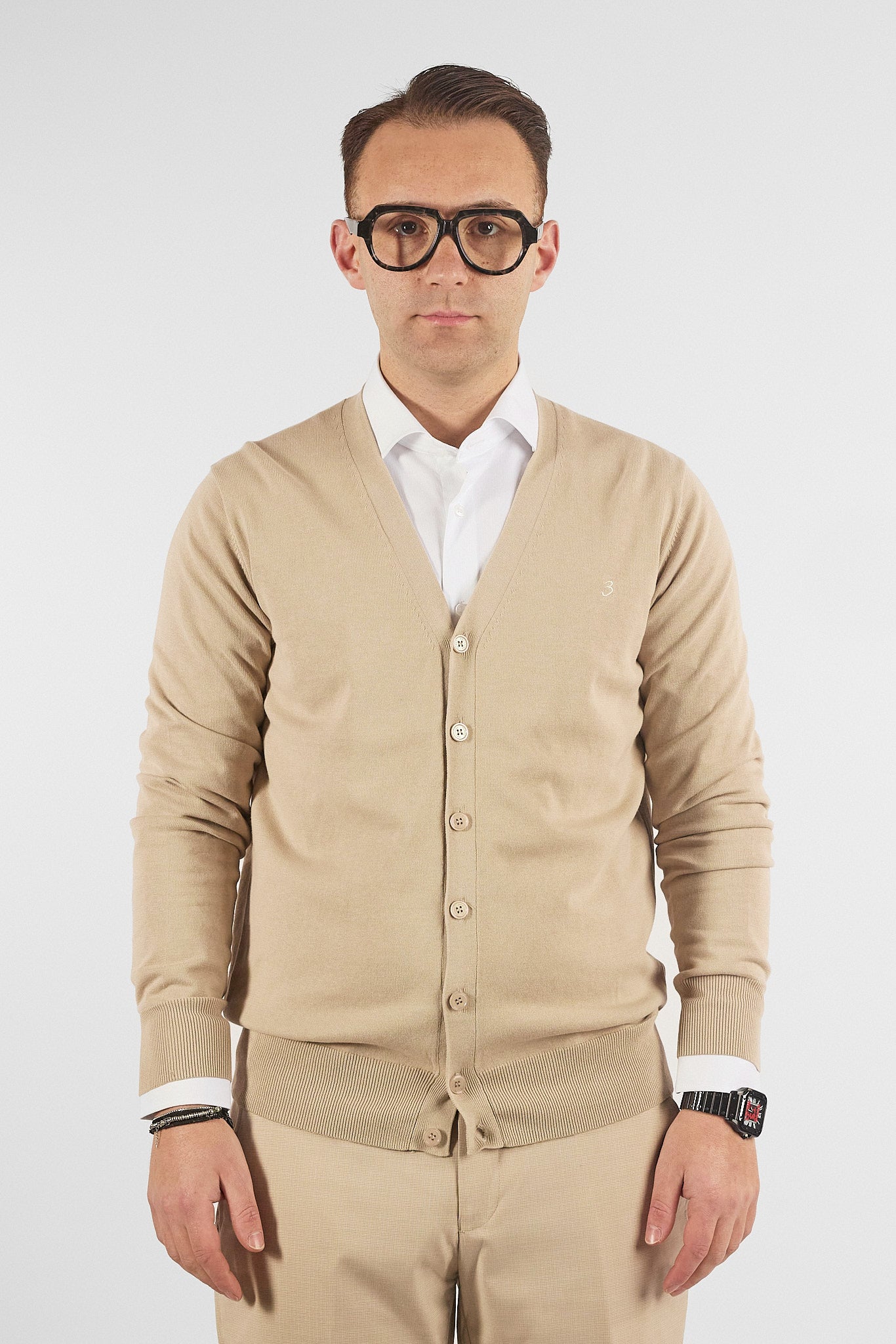 Cardigan a V con Bottoni Basic di Cotone 1107 | 2 per €50 | Beige 45