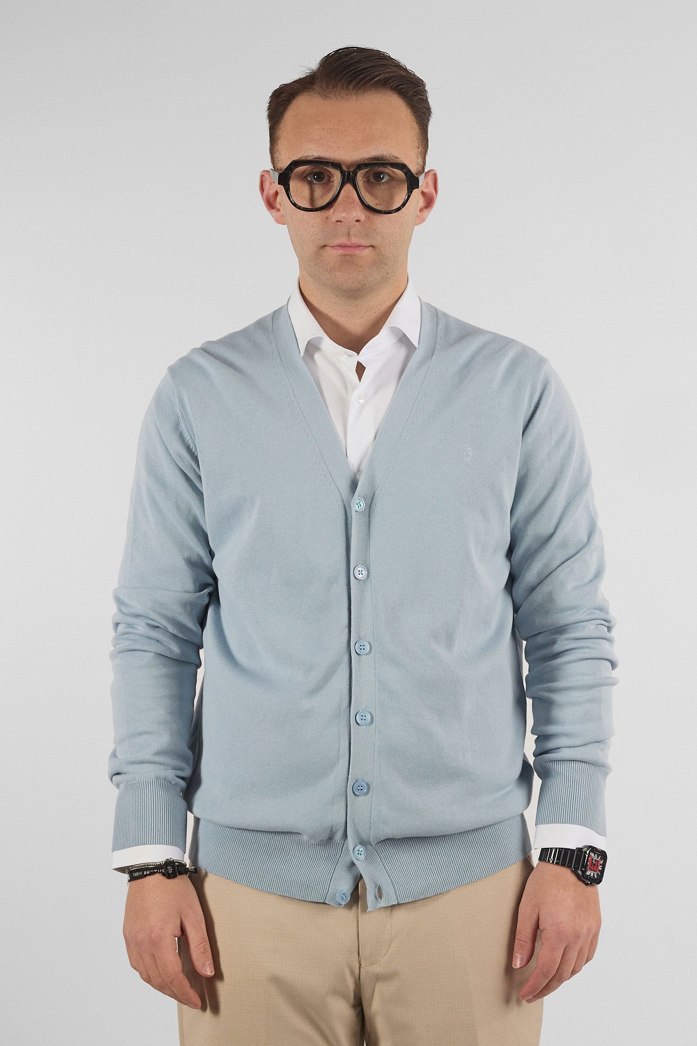 Cardigan a V con Bottoni Basic di Cotone 1107 | 2 per €50 | Celeste 16