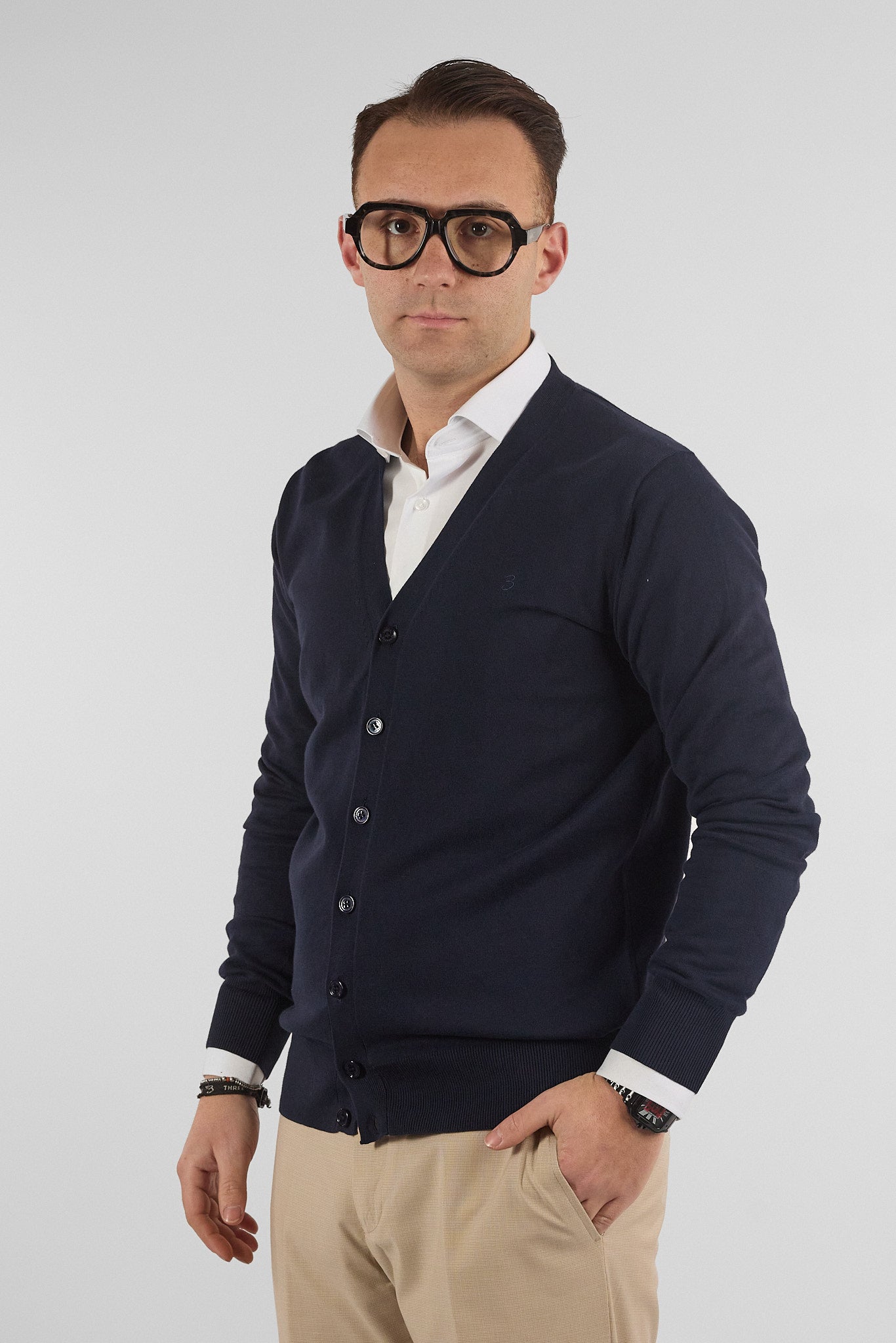 Cardigan a V con Bottoni Basic di Cotone 1107 | 2 per €50 | Blu 20